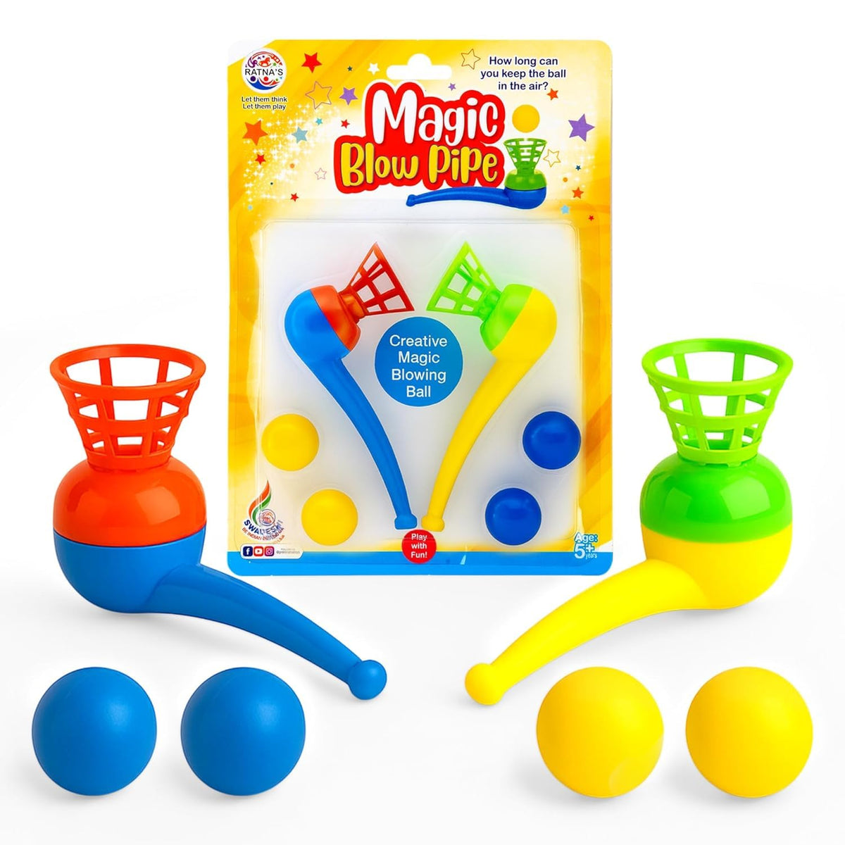 VGS Magic Blow Pipe Toy Set of 2 with Floating Balls | Air Blowing Game | Floating Ball | STEM Educational Learning Toy | Indoor