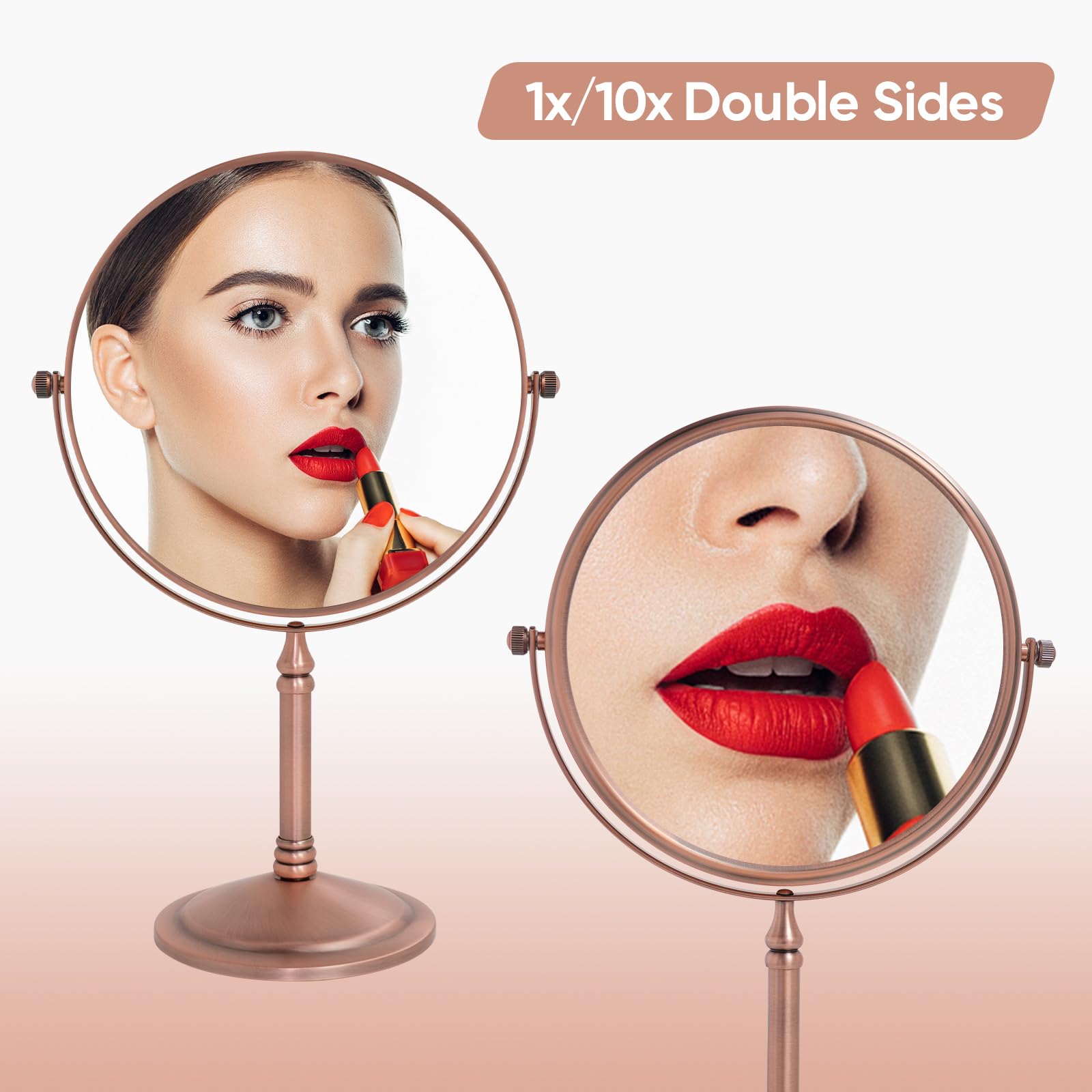 Nicesail 10X Magninfied Makeup Mirror For Desk, 10X Magnifying Mirror For Bathroom Countertop, 360 Swivel No Light Matte Rose Go