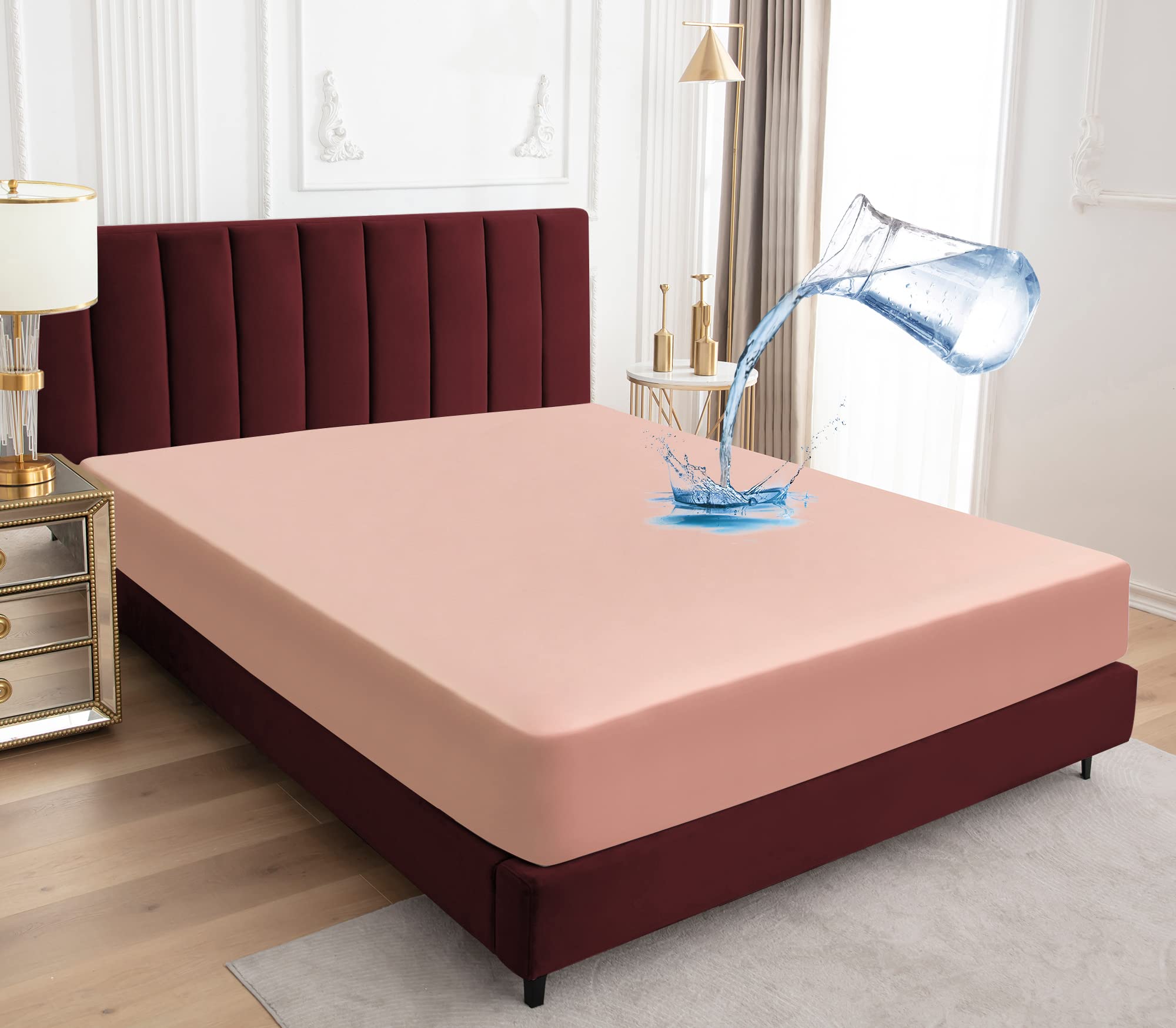 Sufdari King Size Mattress Protector,Waterproof Mattress Cover,18' Deep Pocket Mattress Protector,Dust Proof Bed Protector For Dogs/Cats/Pets/Kids-Light Pink,King