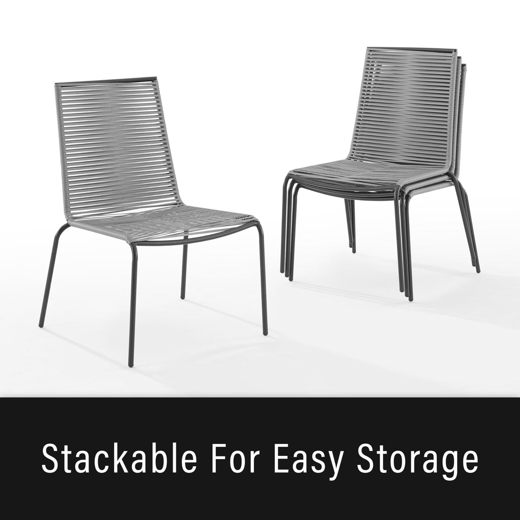Crosley Furniture Fenton 5-Piece Wicker Outdoor Dining Set for 4, Patio Table and Chairs for Backyard, Deck, Matte Black with Gray Cushions