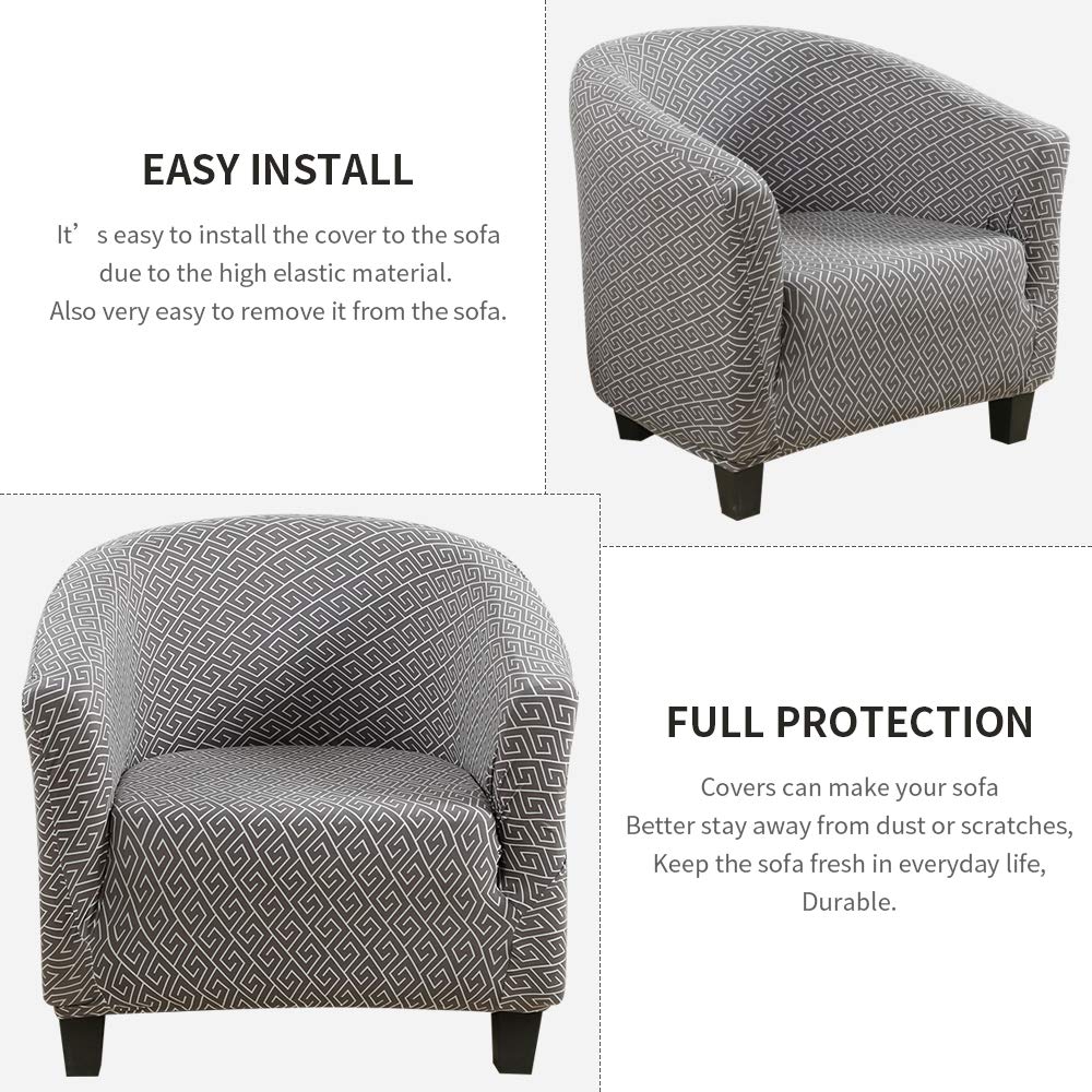 Searchi Club Chair Slipcover Stretch Barrel Chair Covers Printed Tub Chair Slipcovers Soft Spandex Armchair Sofa Cover Removable Couch Furniture Protector Arm Chair Cover For Living Room