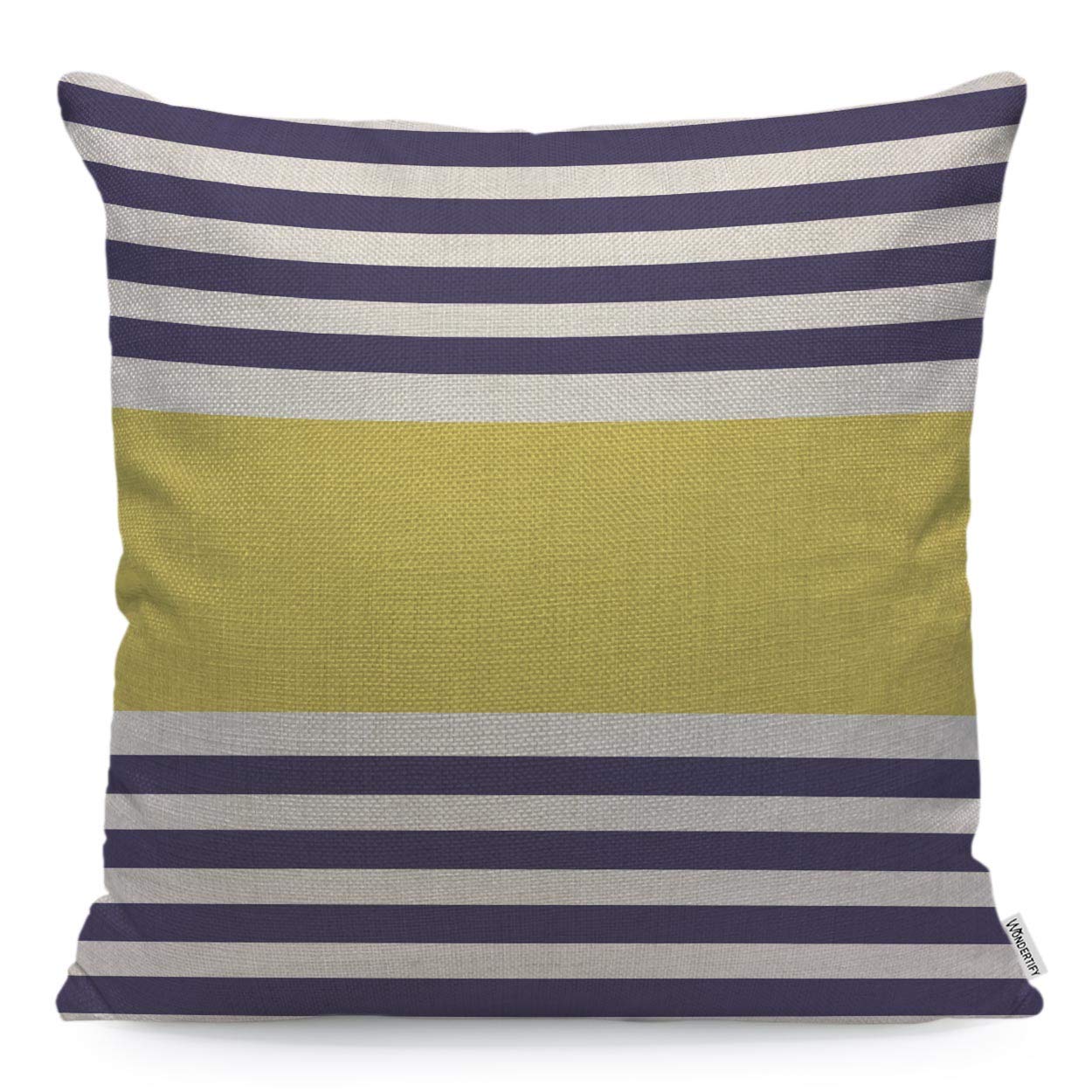 Wondertify Pillow Cover Navy Blue And White With Yellow Stripe Design Soft Linen Pillow Case For Decorative Bedroom/Livingroom/S