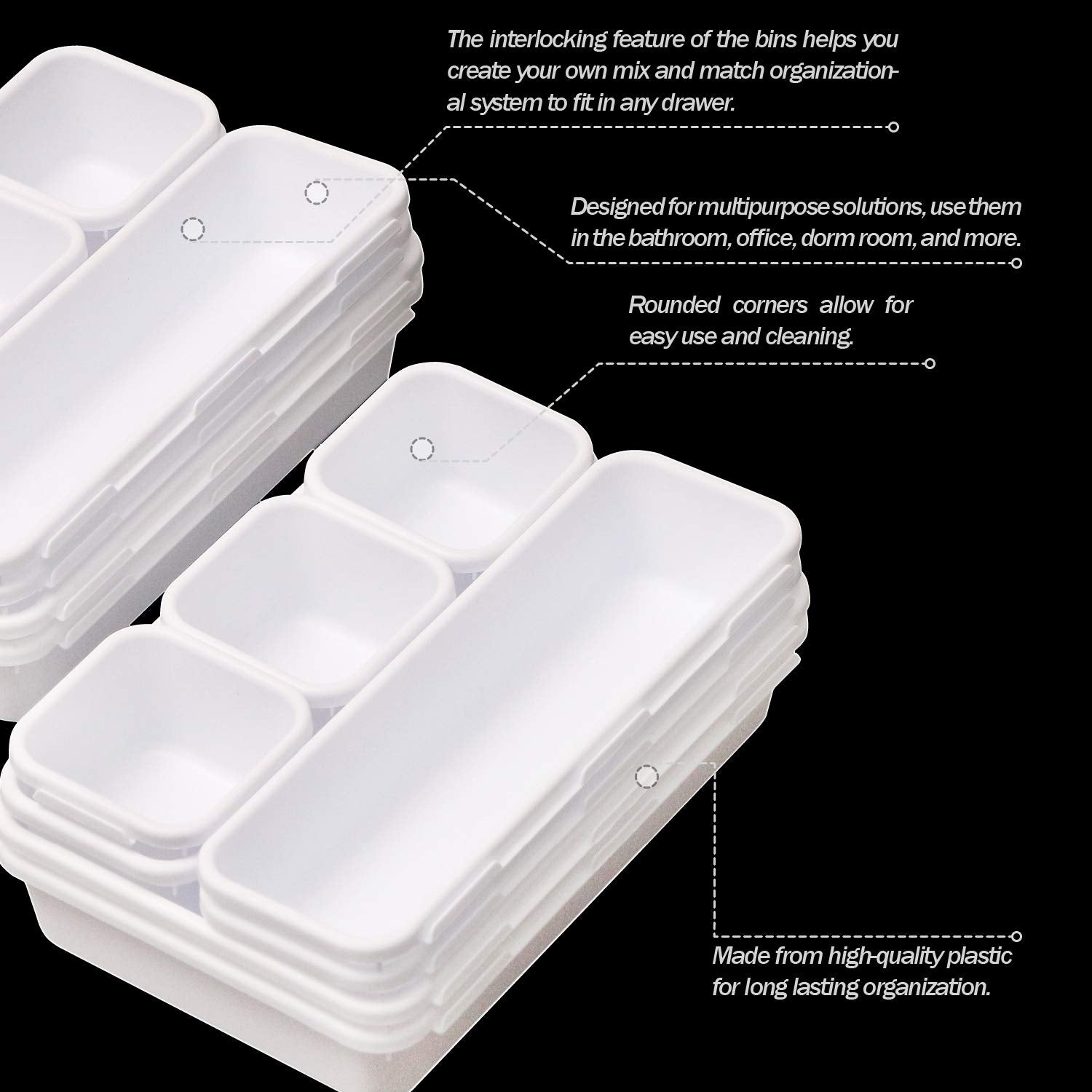Set Of 32 Interlocking Desk Drawer Organizer Tray Dividers Plastic Shallow Narrow Drawers Organizers Separators Storage Bins Con