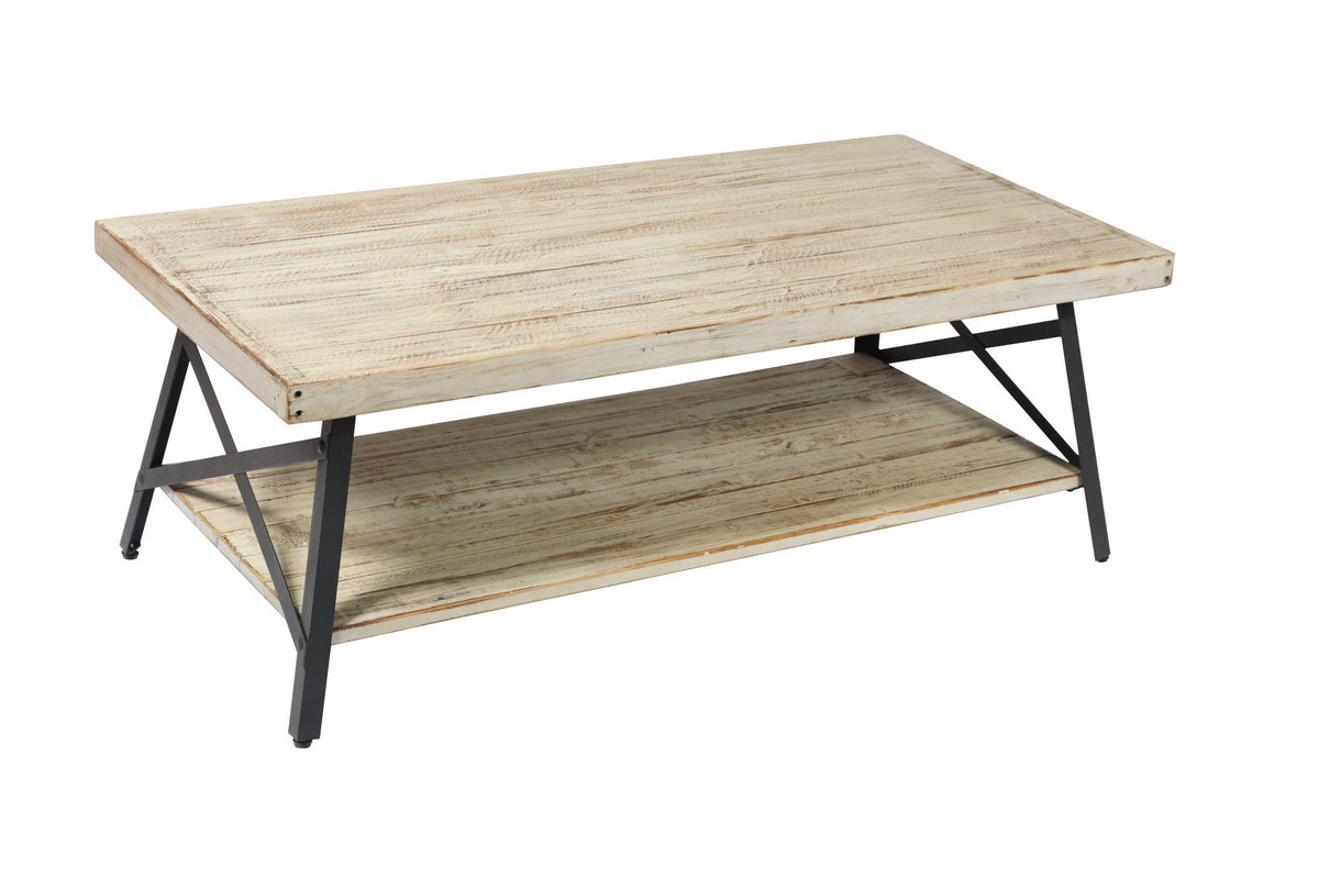 Madrona Burke Emily Whitewash and Steel Gray 48&quot; Coffee Table with Solid Wood Top