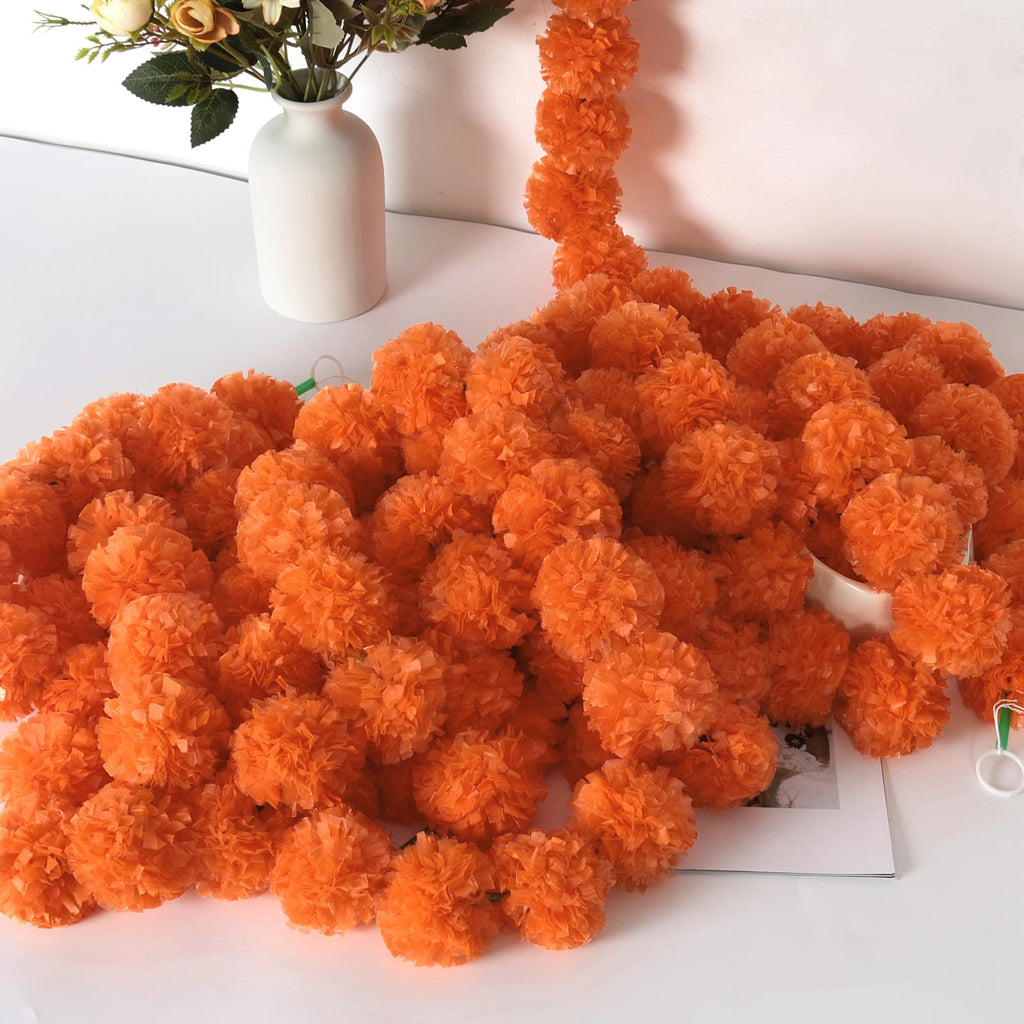 5Pcs Marigold Garland For Decoration, 5 Feet Artificial Marigold Flowers Diwali Decorations For Home, Orange Artificial Marigold
