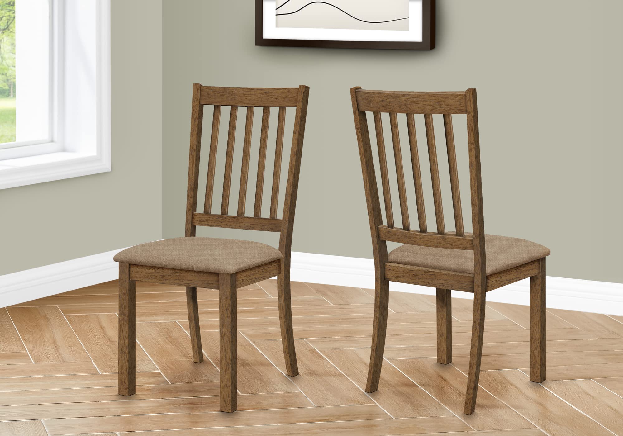 Monarch Specialties 1312 Chair, Set Of 2, Side, Upholstered, Kitchen, Dining Room, Fabric, Wood Legs, Brown, Beige, Transitional Chair-2Pcs Walnut, 18.25&Quot; L X 22.75&Quot; W X 40&Quot; H