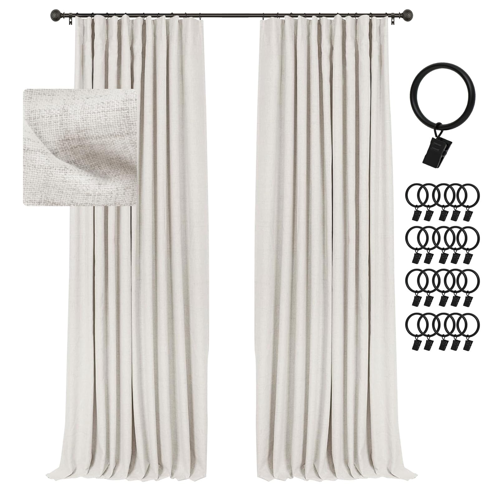 INOVADAY 100% Blackout Curtains 120 Inches Long, Extra Long Curtains 120 Inch Length Linen Textured Thermal Insulated Curtains &