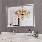 Amorho 48X36 Inch Bathroom Mirror Silver, Thick Metal Framed Wall Mirrors For Over Sink, Brushed Nickel Mirror Perfect For Bedro
