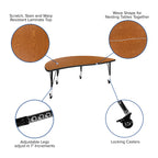 Flash Furniture Emmy 3 Piece Mobile 86" Oval Wave Flexible Oak Thermal Laminate Activity Table Set - Height Adjustable Short Legs