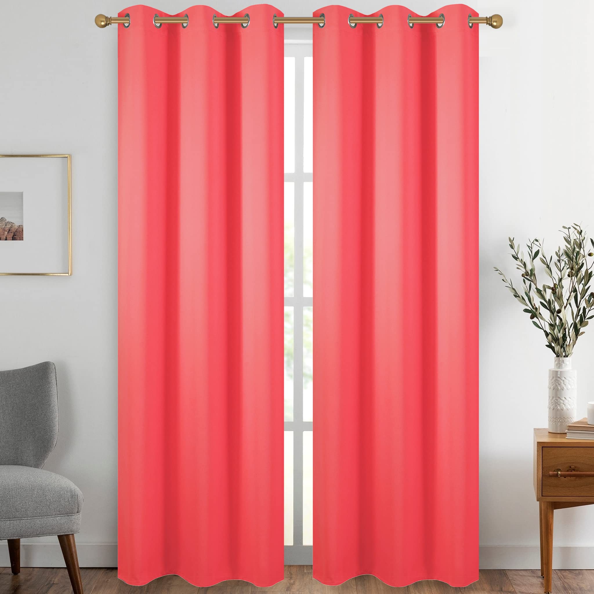 Diraysid Coral Grommet Blackout Curtains for Bedroom Thermal Insulated Room Darkening Curtains Drapes, 42 x 84 inch, 2 Panels