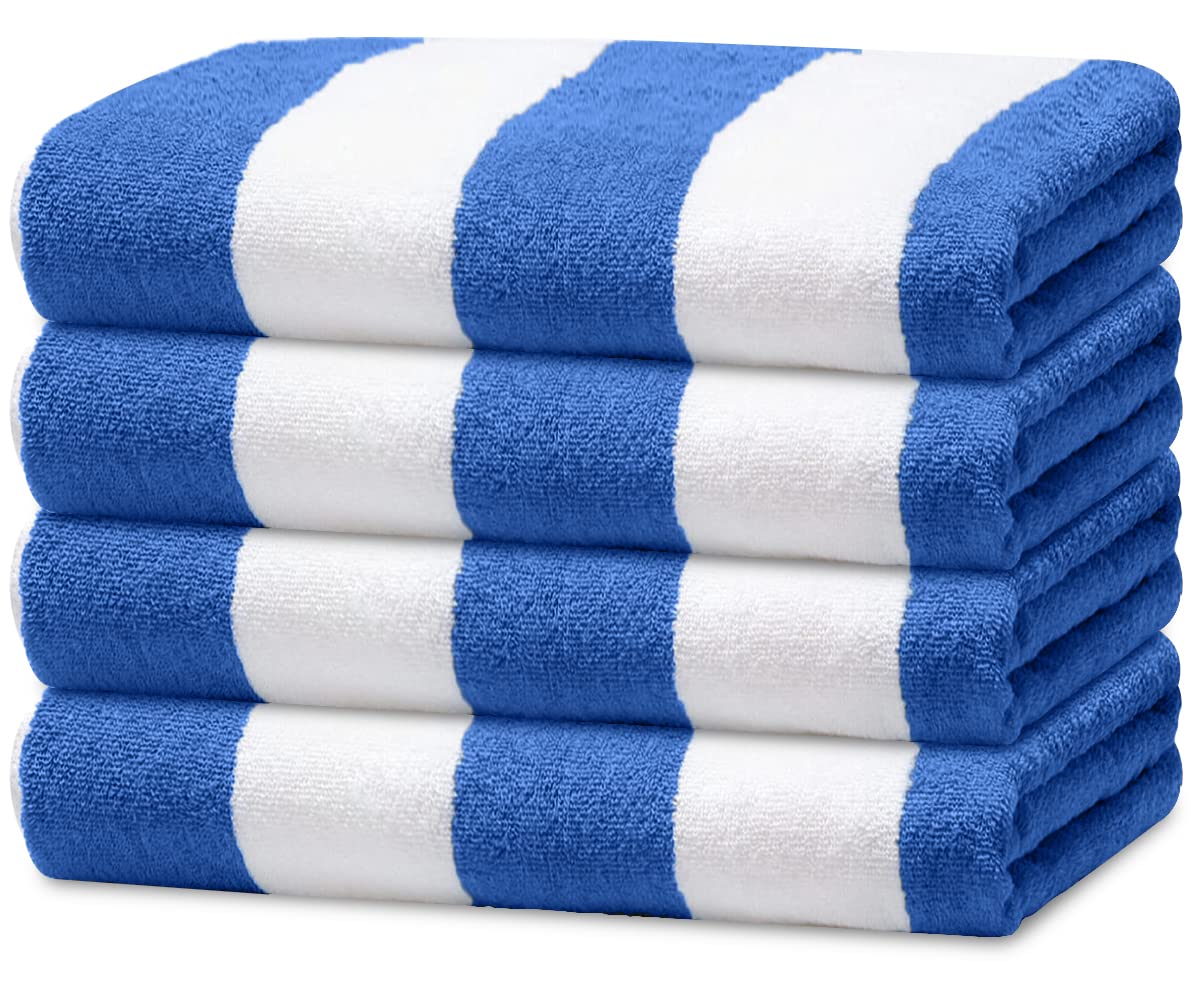Avalon Towels Cabana Beach Towels 4 Pack (Size 30x60) Inches Oversized, 100% Ring Spun Cotton, Highly Absorbent Large Pool Towel