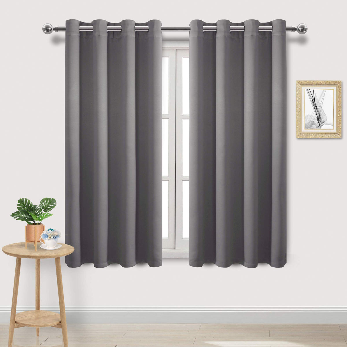 Dwcn Grey Room Darkening Blackout Curtains - Thermal Curtains Spring Window Curtain Drapes 52 X 63 Inch Length, Set Of 2 Bedroom