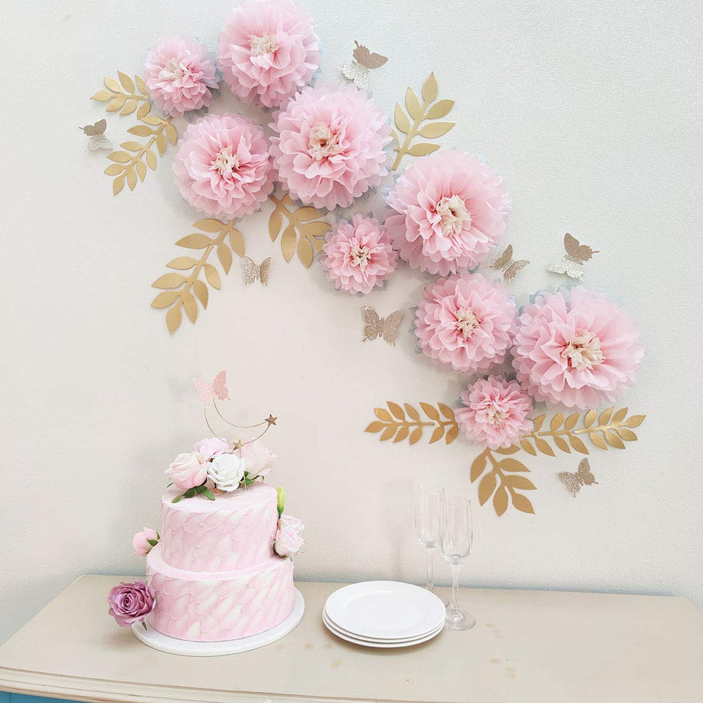 Mybbshower Paper Flower Decorations For Wall Backdrop Girld Nursery Wall Decor Wedding Bridal Shower Rooms Pink Grey Sizes 11''
