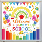 Generic AnyDesign 6 Sheet Welcome Back to School Window Clings Colorful Pencil Rainbow Balloon Reusable Window Decals for First 