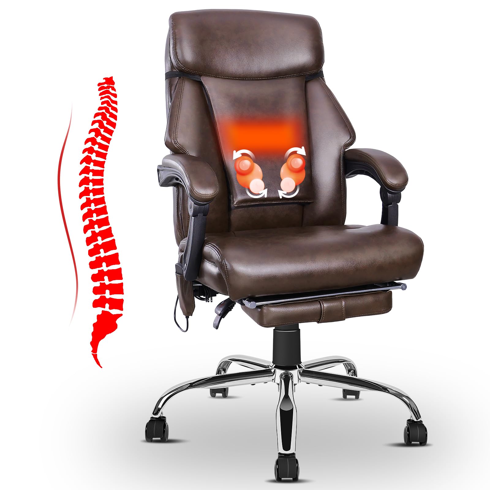 Noblemood Kneading Massage Office Chair With Heating Function, 3D Back Ergonomic Massage Office Chair, Pu Leather Reclining Exec