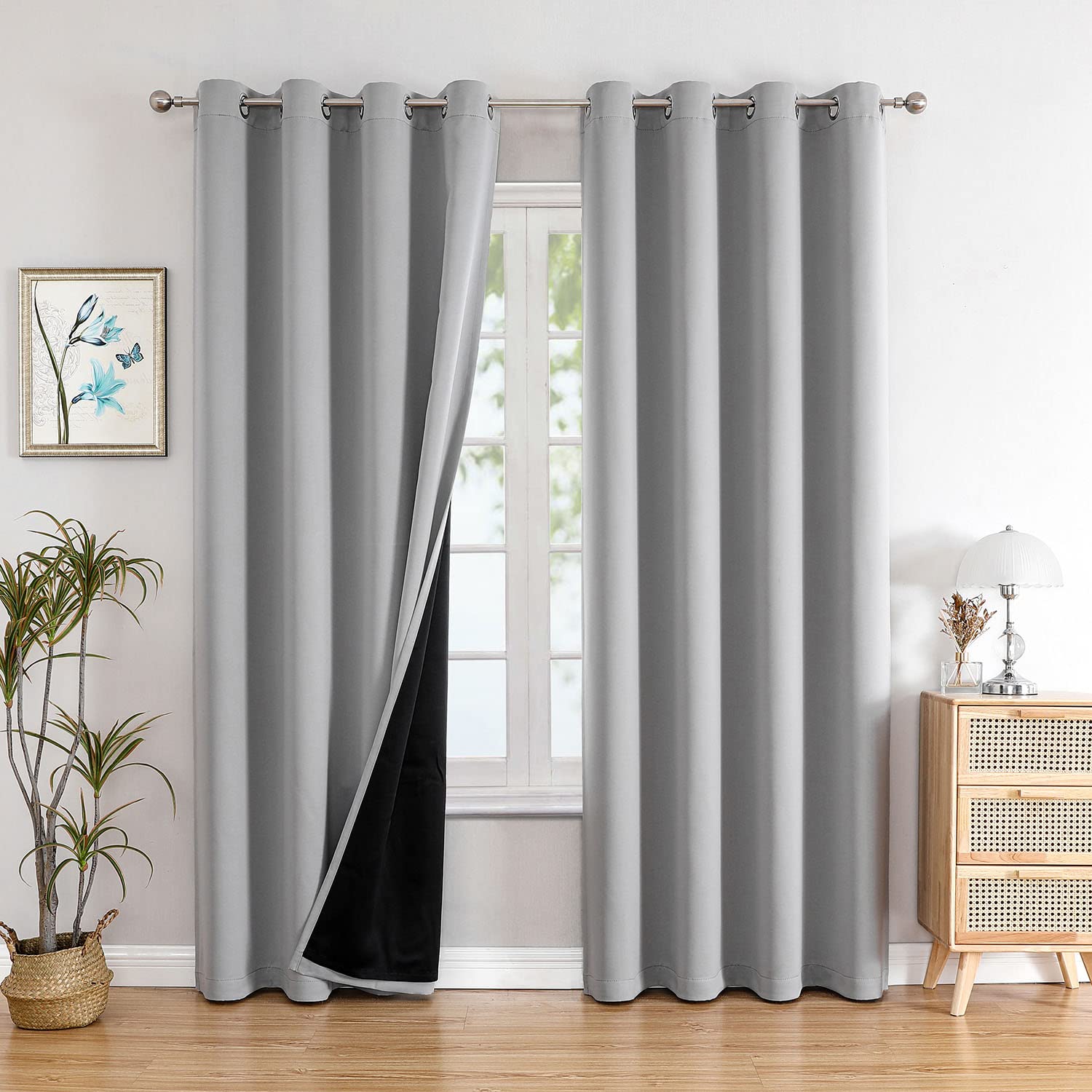 Chrisdowa 100% Blackout Curtains 80 Inch Long For Bedroom With Black Liner, 2 Thick Layers Total Blackout Thermal Insulated Grom