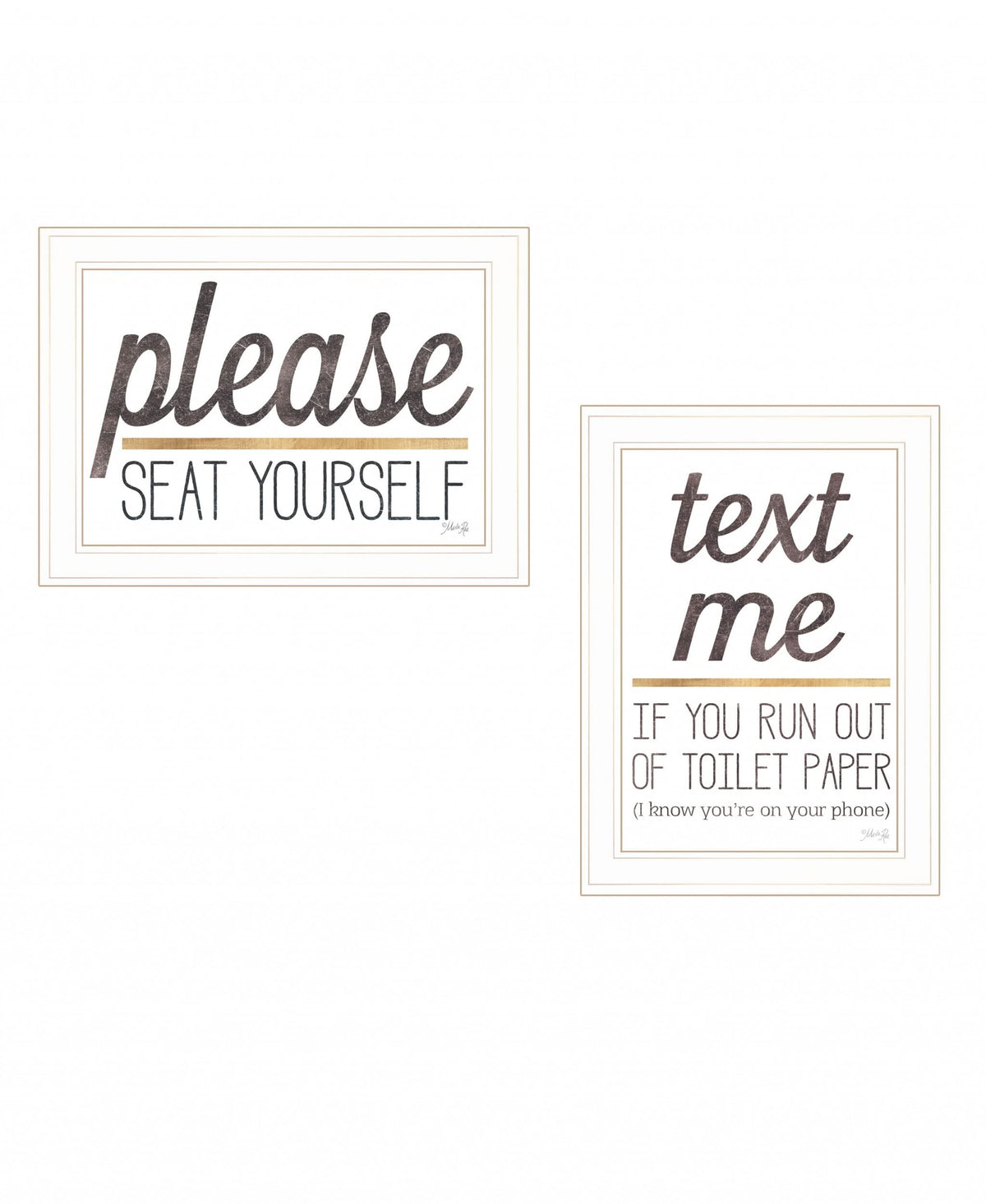 HomeRoots 408217 21 x 37 x 1 in. Text Me If You Run Out of Toilet Paper While Seated 1 White Framed Print Wall Art - Set of 2