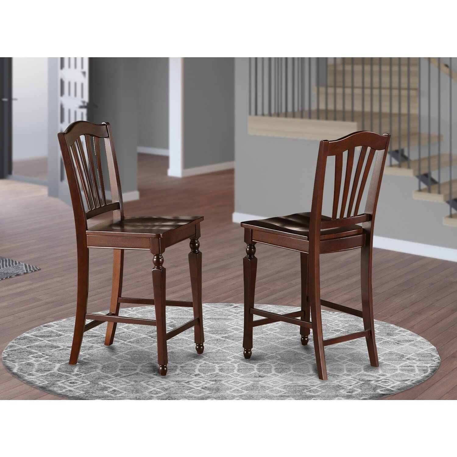 East West Furniture Chelsea Stools With Wood Seat, 24" Seat Height