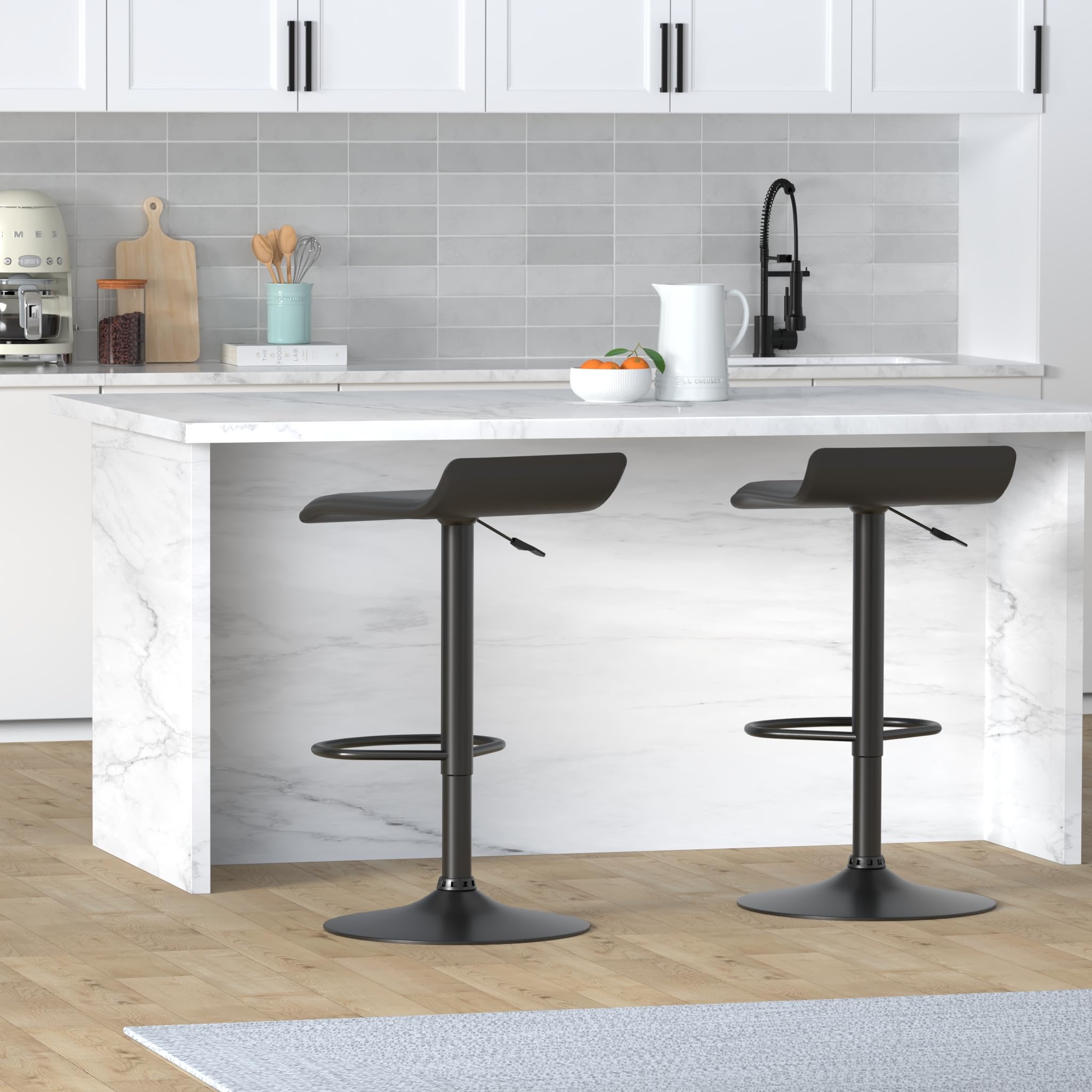 Winsome Wood Set of 2 Obsidian Adjustable Backless Swivel Air Lift Stool, PVC Seat, Black Metal Post and Base