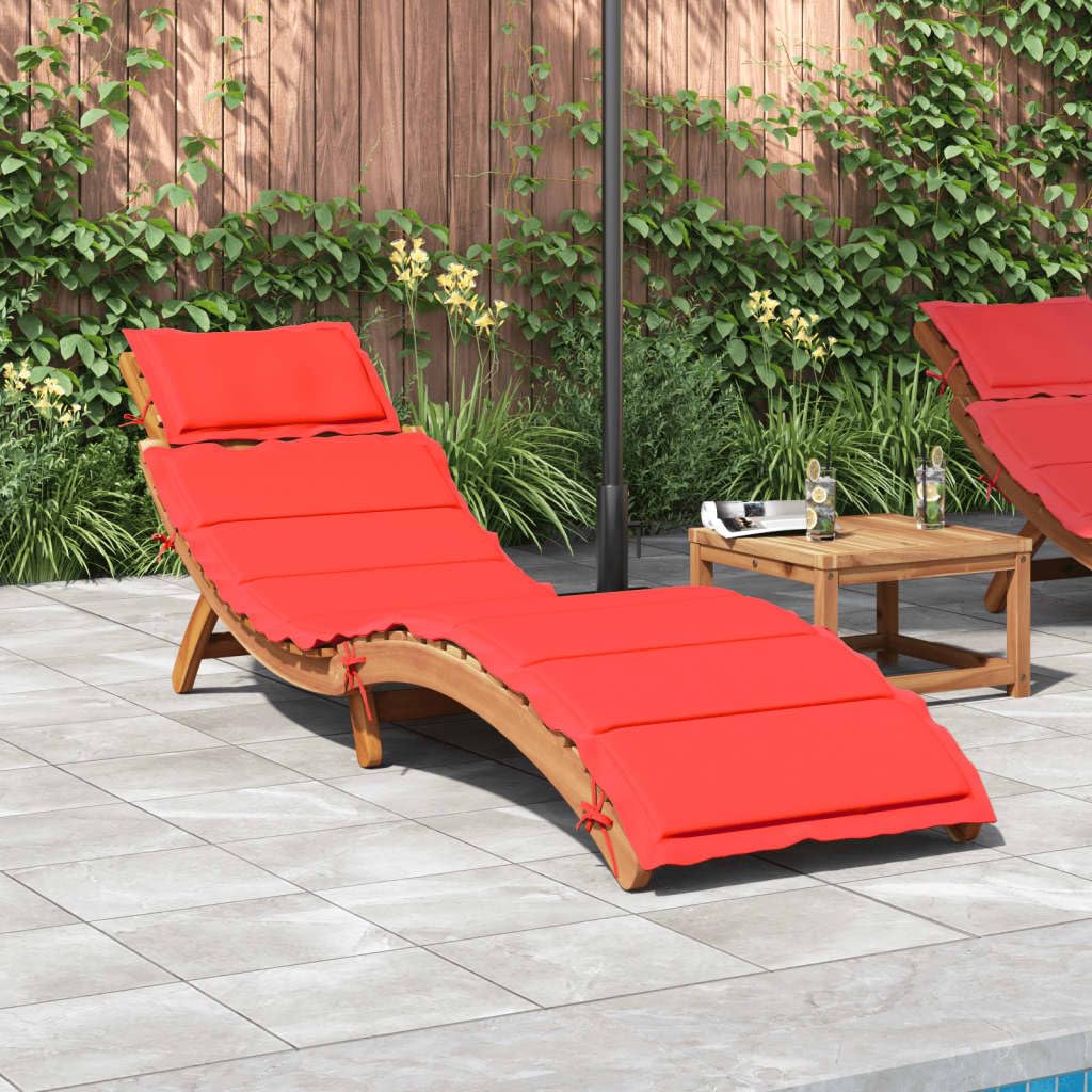 vidaXL Acacia Wood Sun Lounger with Red Cushion - Foldable Sunbed for Garden, Patio, Poolside Lounging, 72.4"x21.7"