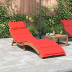 vidaXL Acacia Wood Sun Lounger with Red Cushion - Foldable Sunbed for Garden, Patio, Poolside Lounging, 72.4"x21.7"
