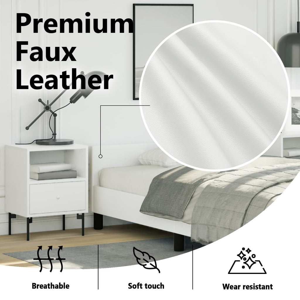 vidaXL Faux Leather Bed Frame Platform Bed, Scandinavian Style/Slats Support/No Box Spring Needed/Without Mattress/Easy Assembly, White Twin Bed