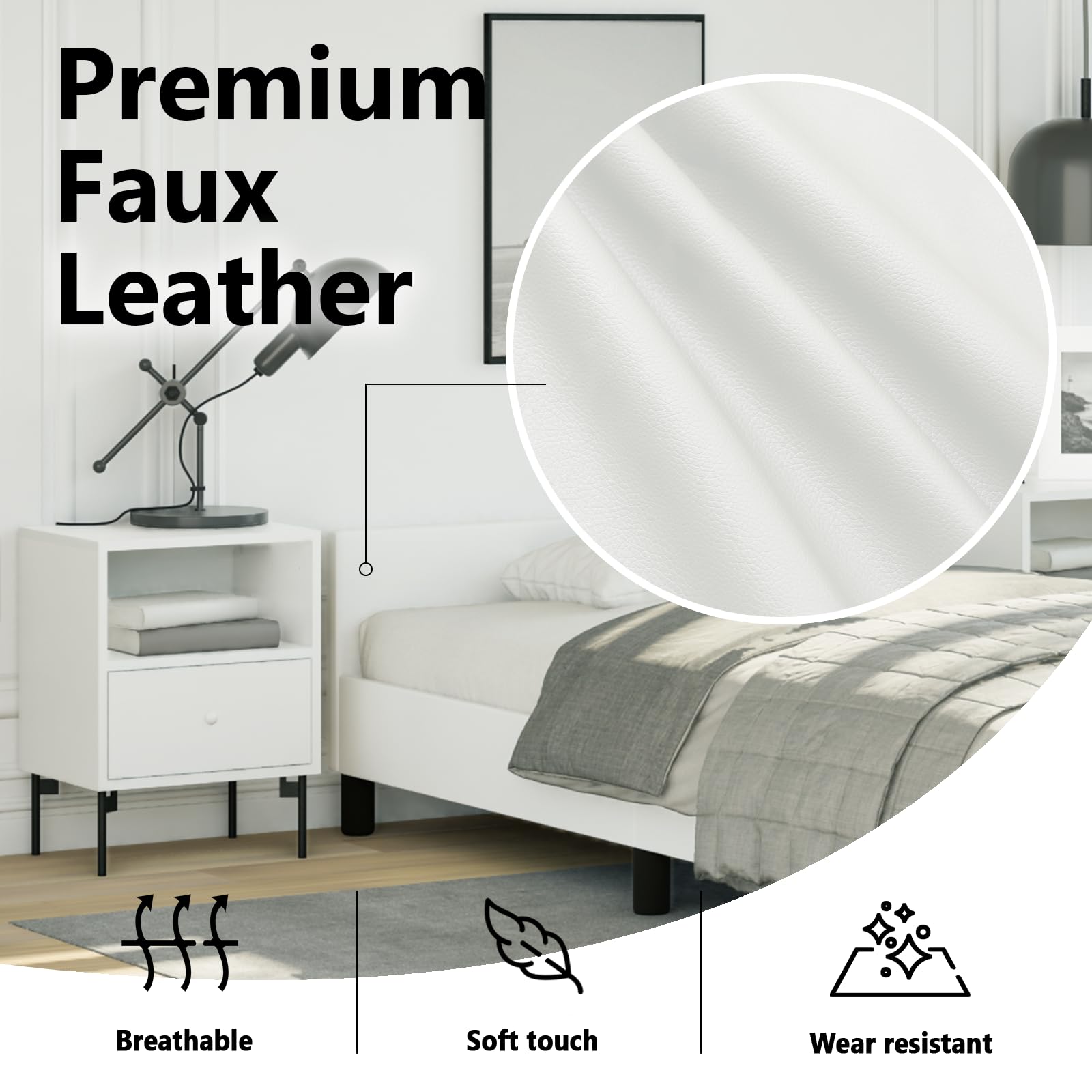 vidaXL Faux Leather Bed Frame Platform Bed, Scandinavian Style/Slats Support/No Box Spring Needed/Without Mattress/Easy Assembly, White Twin XL Bed