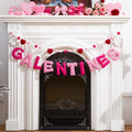 HunnmingRe 2 Pcs Pre Strung Happy Galentine s Day Banner, Galentine s Day Decorations, Hanging Pink Heart Felt Garlands Pompom