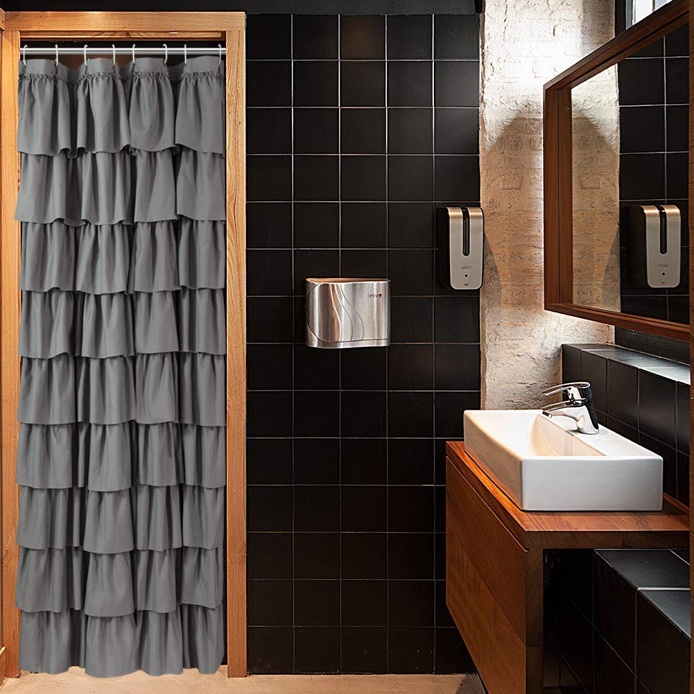 Westweir Gray Shower Curtain,36-Inches Wide Stall,Grey Ruffled Bath Curtains For Bathroom,Fabric Farmhouse Decor,Soft Touch Deco