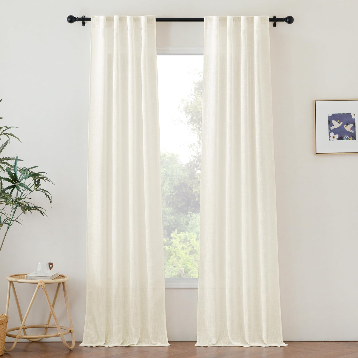 Nicetow Faux Linen Living Room Curtains 96 Inch Length, Rod Pocket & Back Tab Window Treatments Semi Sheer Drapes Privacy With L