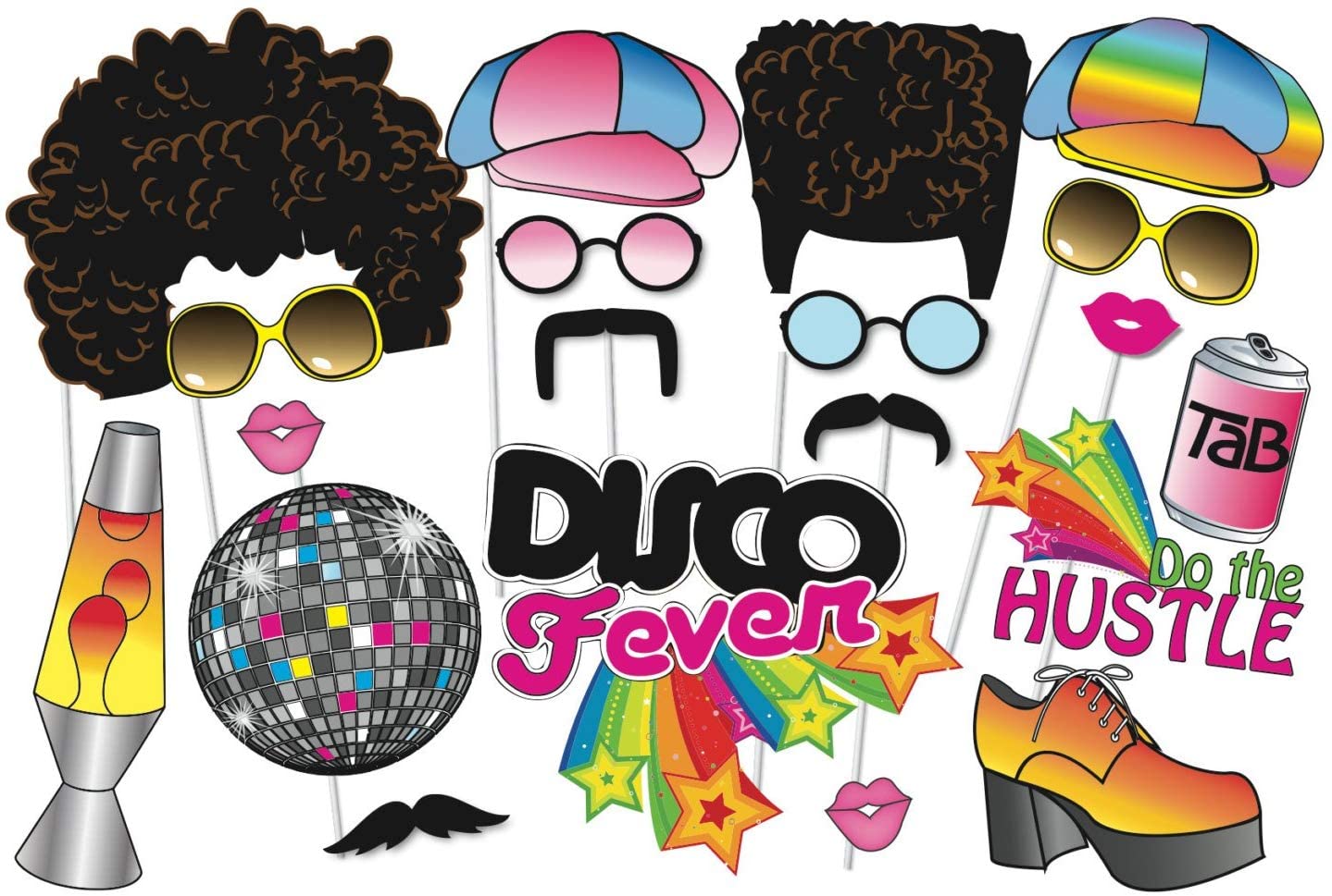 Medoore 70s Photo Booth Props, 1970s Disco Throwback Party Theme Photo Booth Props Decorations, 20 Pieces with Wooden Sticks fo