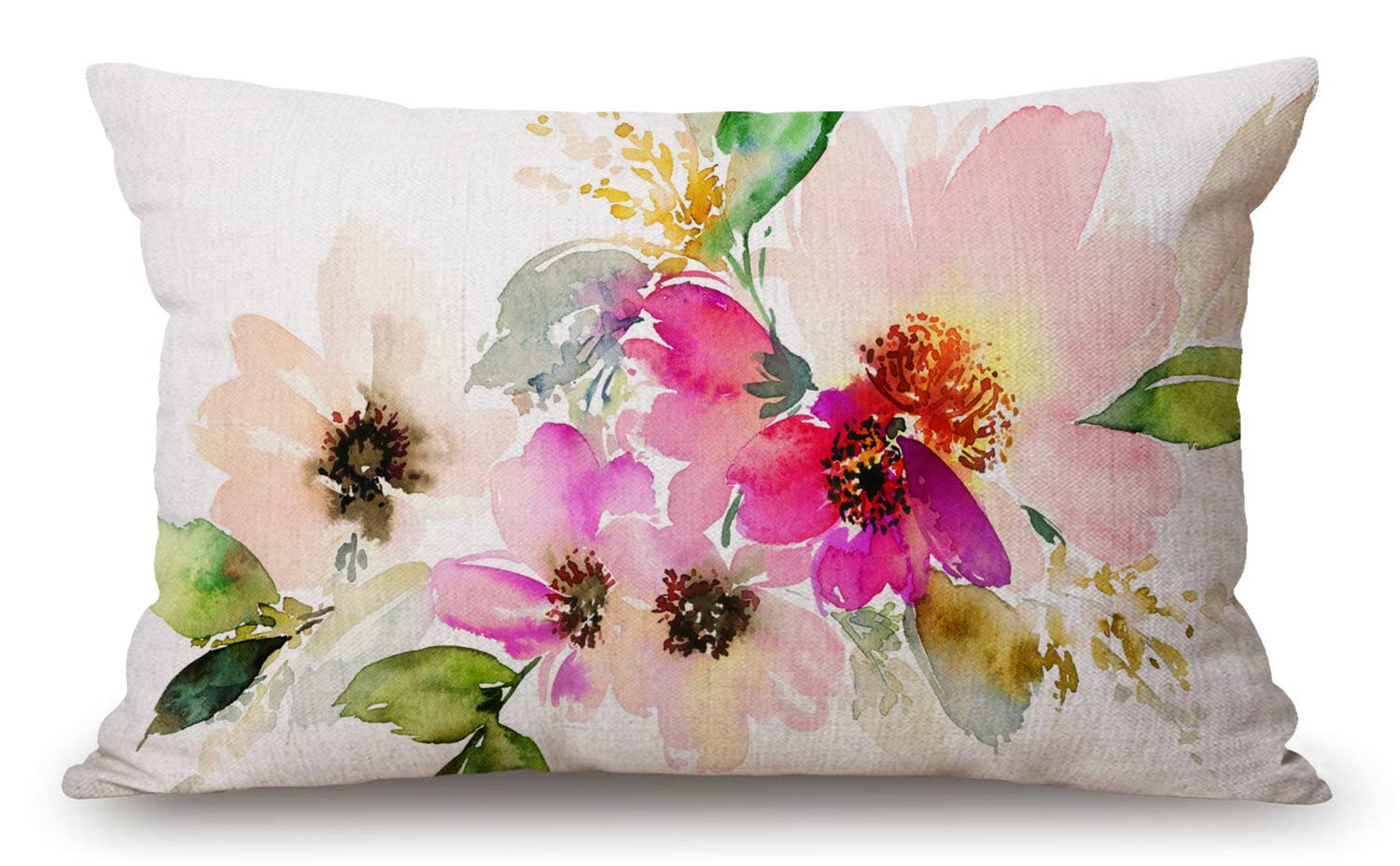 12X20 Inches Pillow Covers Rustic Farmhouse Decor Beautiful Watercolor Flower Pillowcases Cotton Linen Pink Floral Throw Pillow