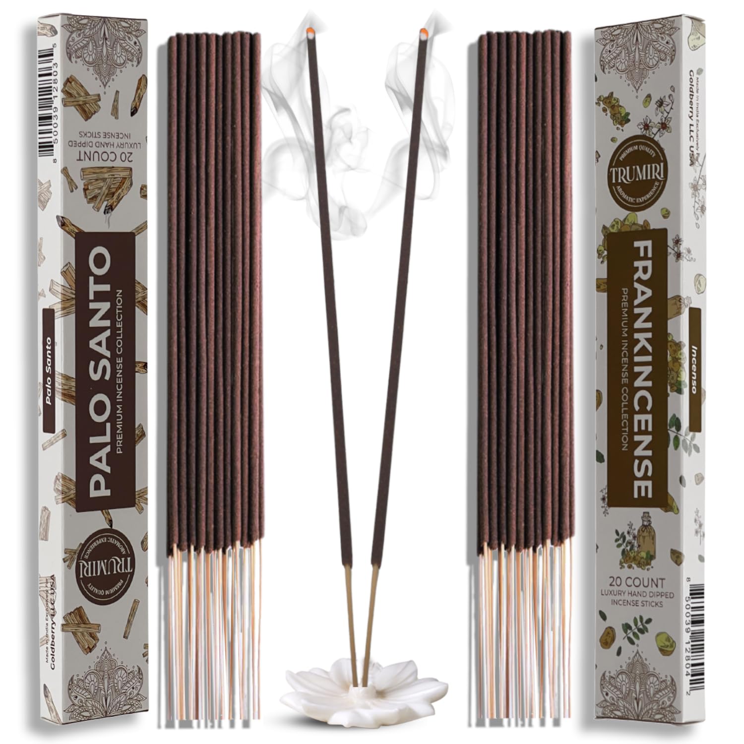 Trumiri Incense Sticks - Combo Pack of 40 Insence-Sticks - 20 Palo Santo + 20 Frankincense - Insenses - Insents - Incents - Insc