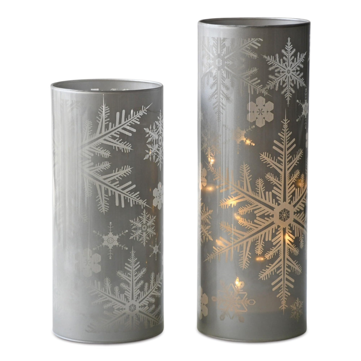 Snowflake Glass Christmas Candle Holders - 9.5' - Set of 2