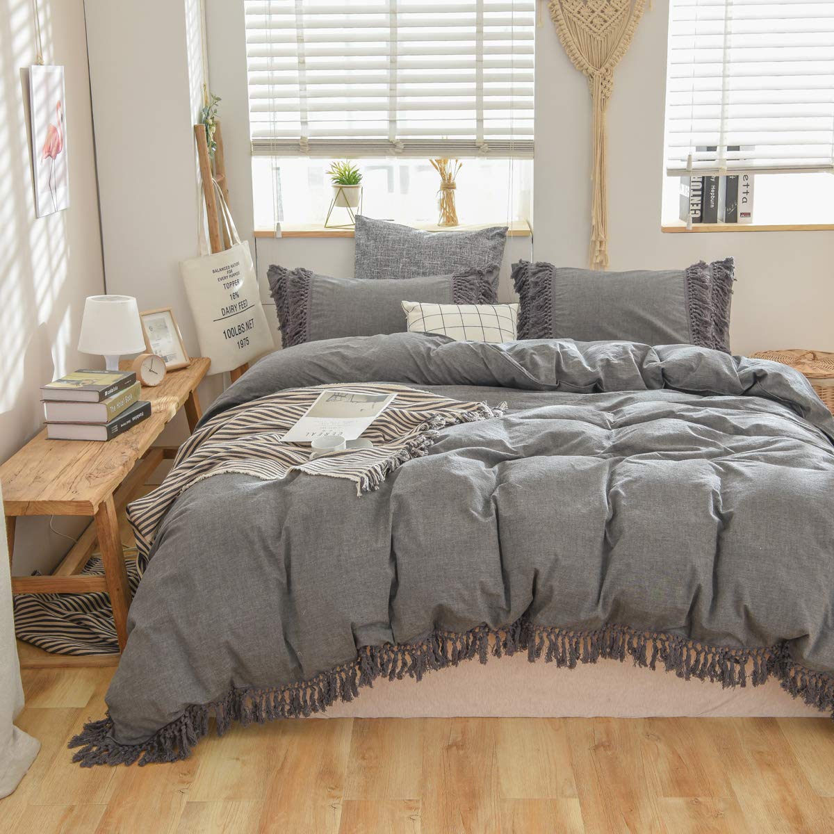 Softta Duvet Cover Set 3Pcs (1 Duvet Cover +2 Pillowcases) Bohemian Beddings Luxury And Elegant Comforter Covers Tassel 100% Was
