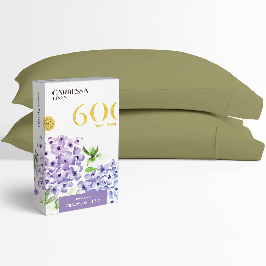 Carressa Linen 100% Egyptian Cotton Pillow Cases Set Of 2-600 Thread Count Sage Green Standard/Queen Pillowcase For Sleeping, So