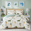 Joyreap Dinosaur Kids Cotton Comforter Set For Boys Girls, Twin Size 3Pcs Cotton Bedding Comforter, Fresh Green Dinosaurs On Whi