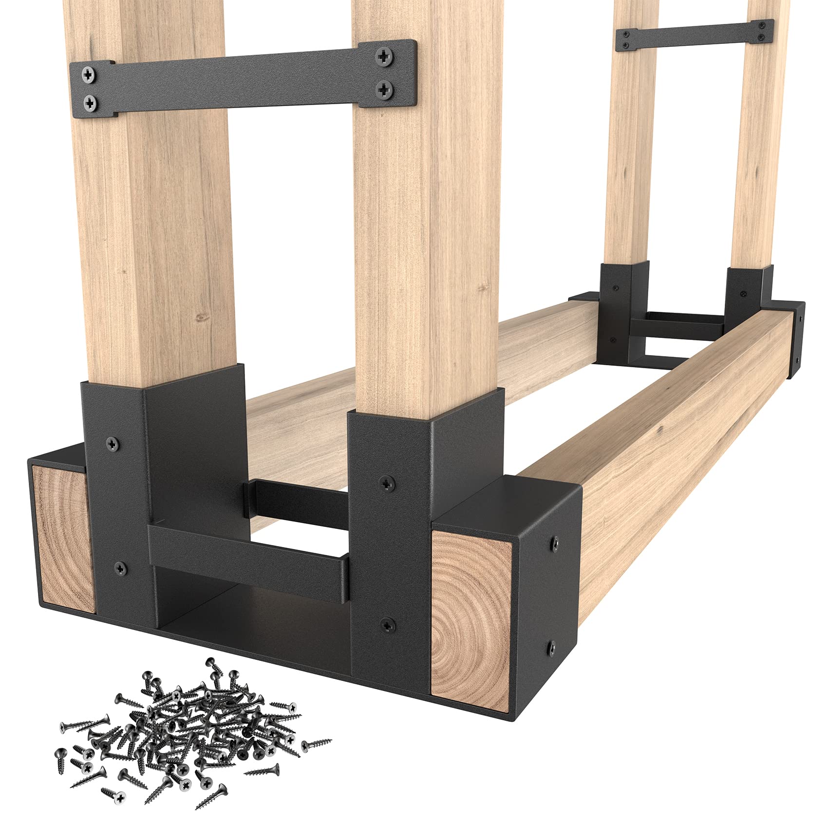 Mr Ironstone Firewood Storage Rack Bracket Kit, Adjustable Rack Length Based On The Amount Of Wood, For Outdoor Indoor Patio Dec