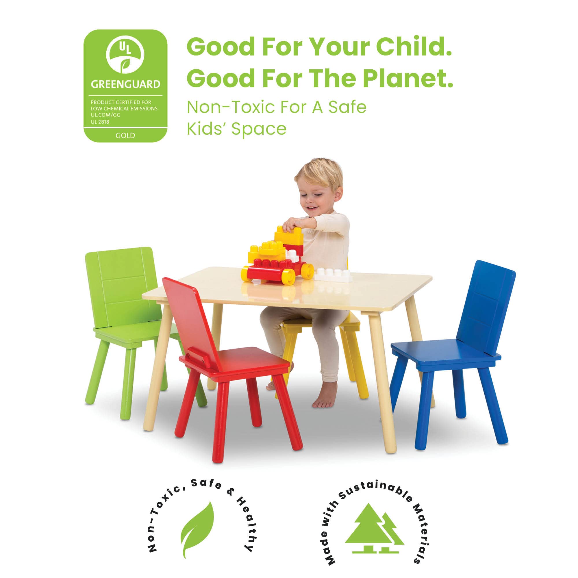 Delta Children Kids Table And Chair Set (4 Chairs Included), Natural/Primary