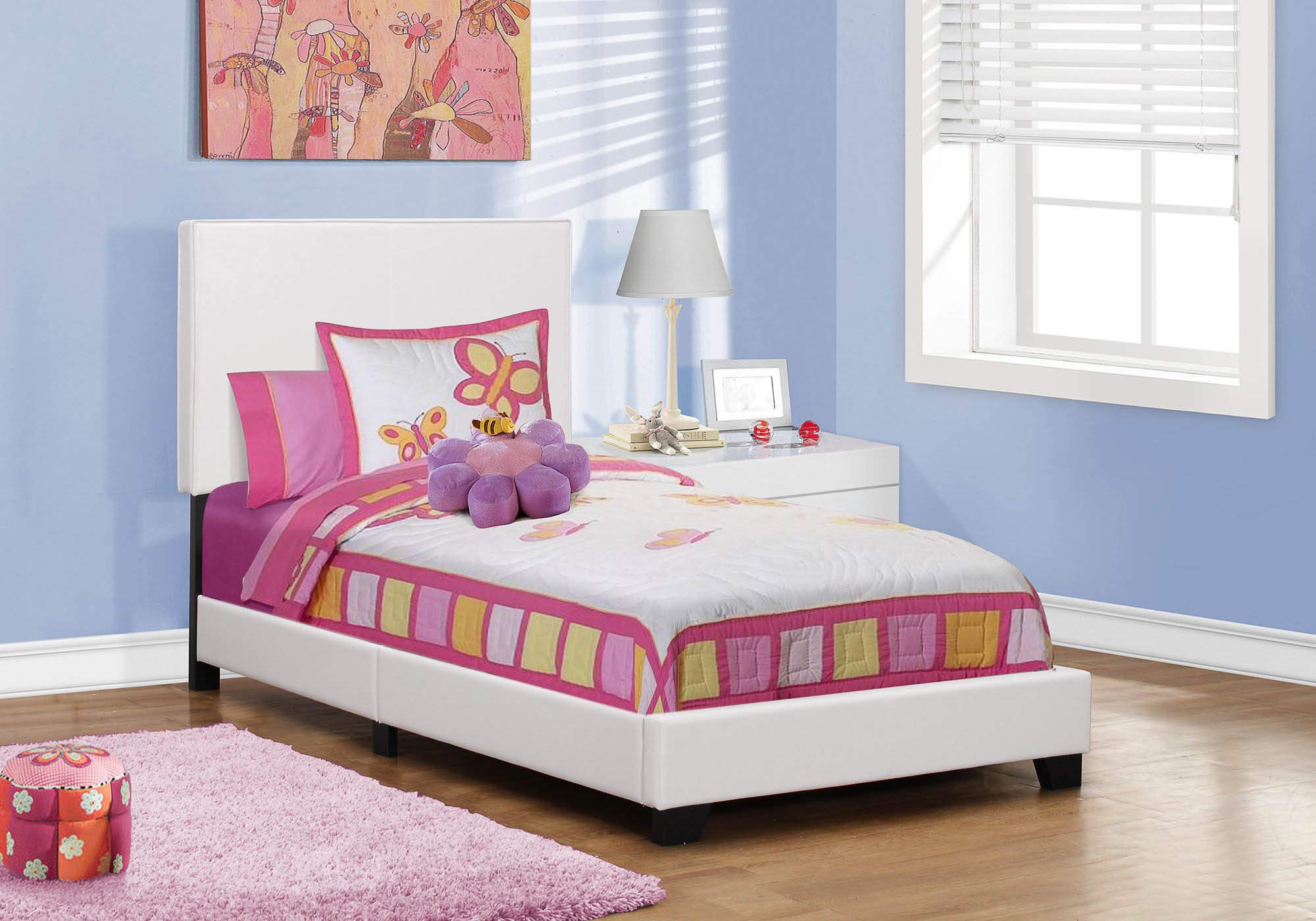Monarch specialties , Bed, Leather-Look, White, Twin