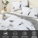 King Size Quilt Set Floral,3 Pieces Grey & White Quilts Coverlet Set Flower Bedspreads Bed Cover Lightweight Fall Quilt Light Gr
