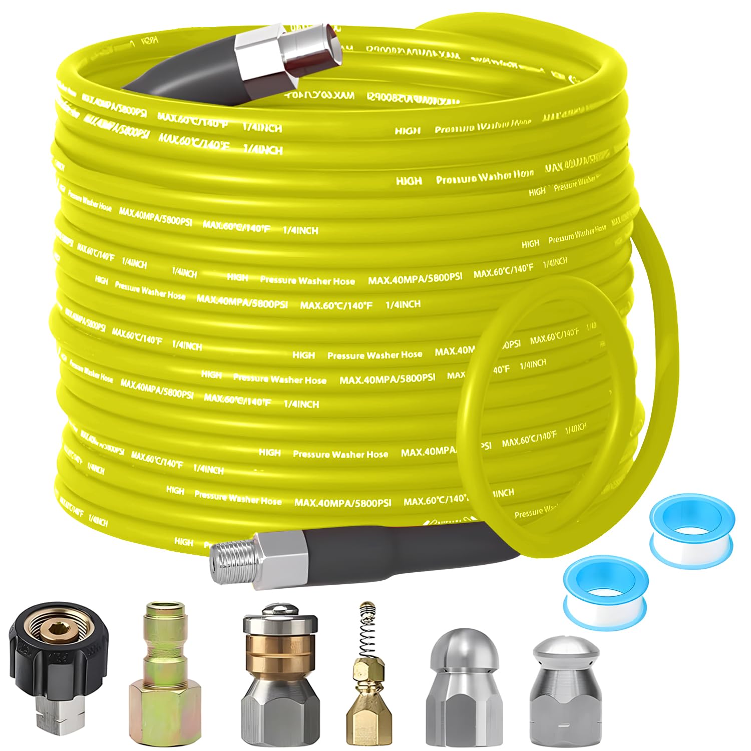 Selkie Pressure Washer Sewer Jetter Kit - 50Ft X1/4' Hydro Drain Jetter Cleaner Hose, Corner, Rotating And Button Nose Sewer Je