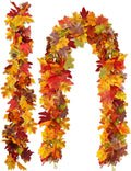 wohohoho 2 Packs Fall Garland Maple Leaf, 5.9Ft/Pieces Fall Leaves Garland 7 Maple Leaves Hanging Vines for Autumn Decor Hallowe