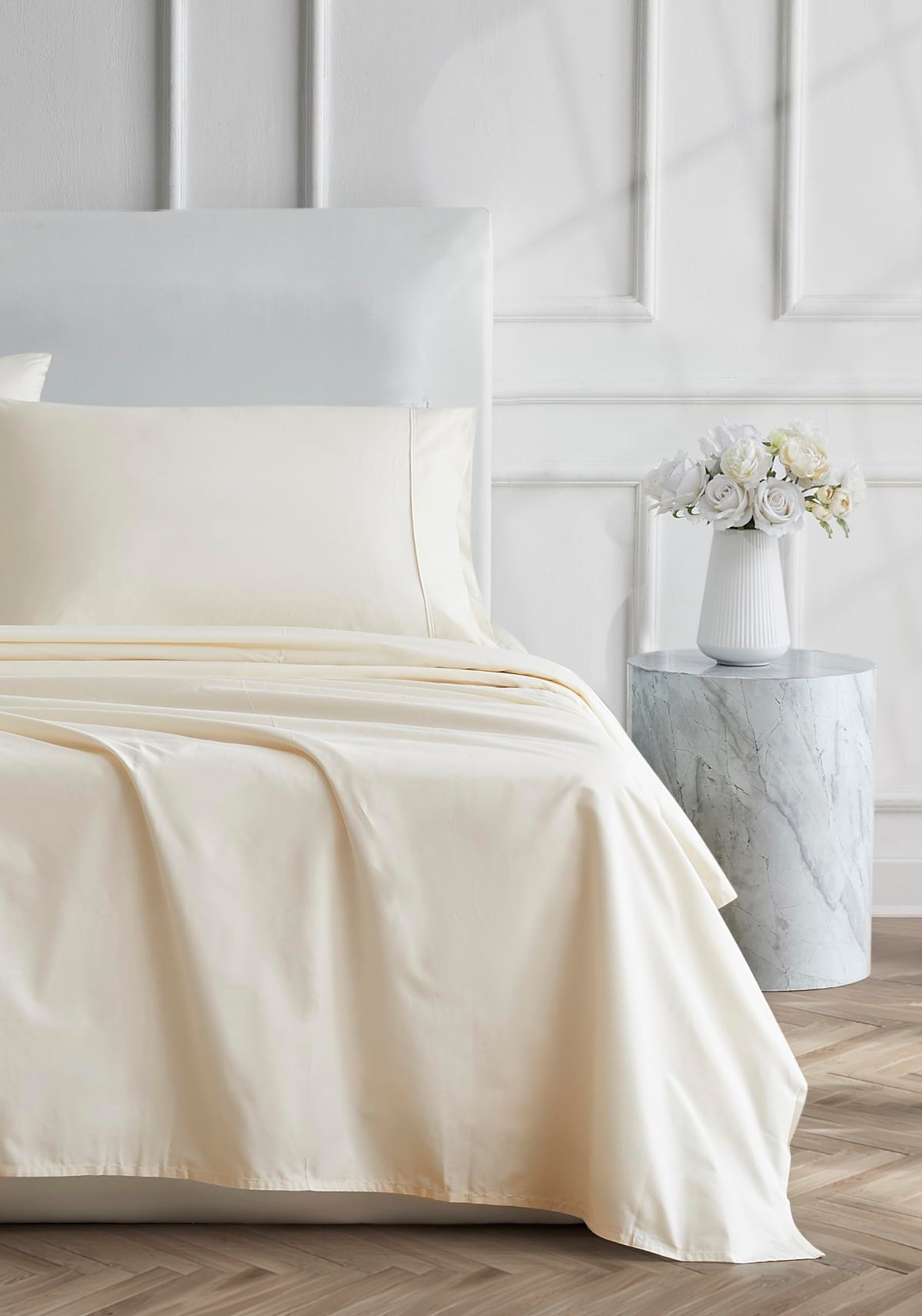 Linen Closet Luxury Cotton 400 Thread Count Ultimate Cotton Percale 4-Piece Sheet Set, King, Ivory