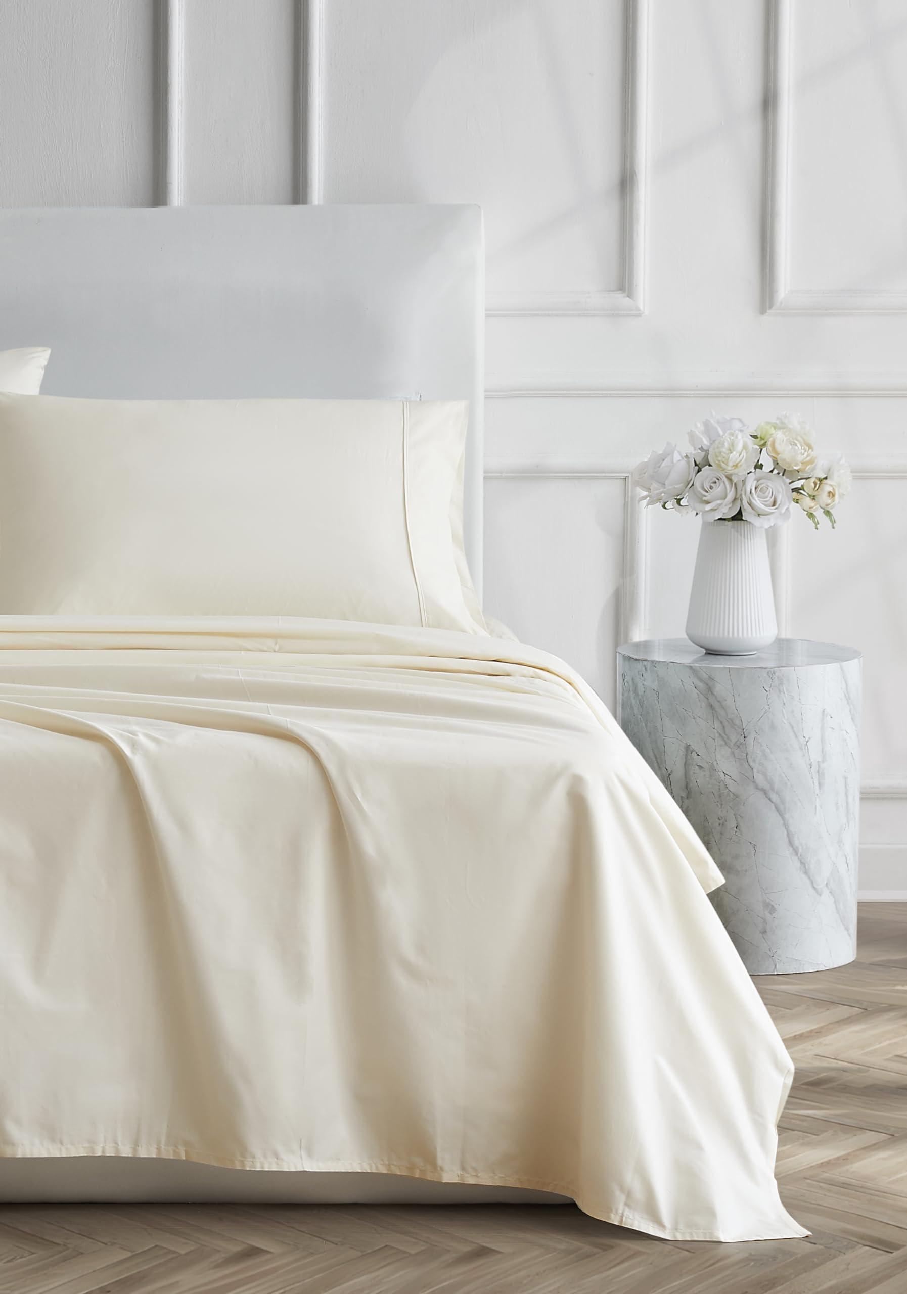 Linen Closet Luxury Cotton 400 Thread Count Ultimate Cotton Percale 4-Piece Sheet Set, King, Ivory
