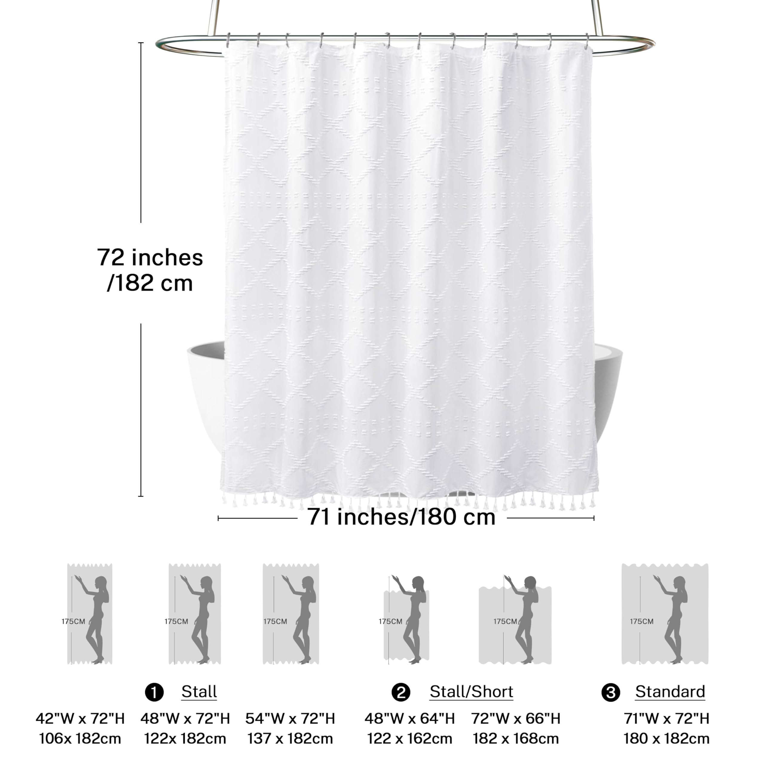 Siiluminisoy Boho White Woven Fabric Shower Curtain With Tassels 71 X 72 Modern Farmhouse Minimalist Tufted Chevron Striped Shab