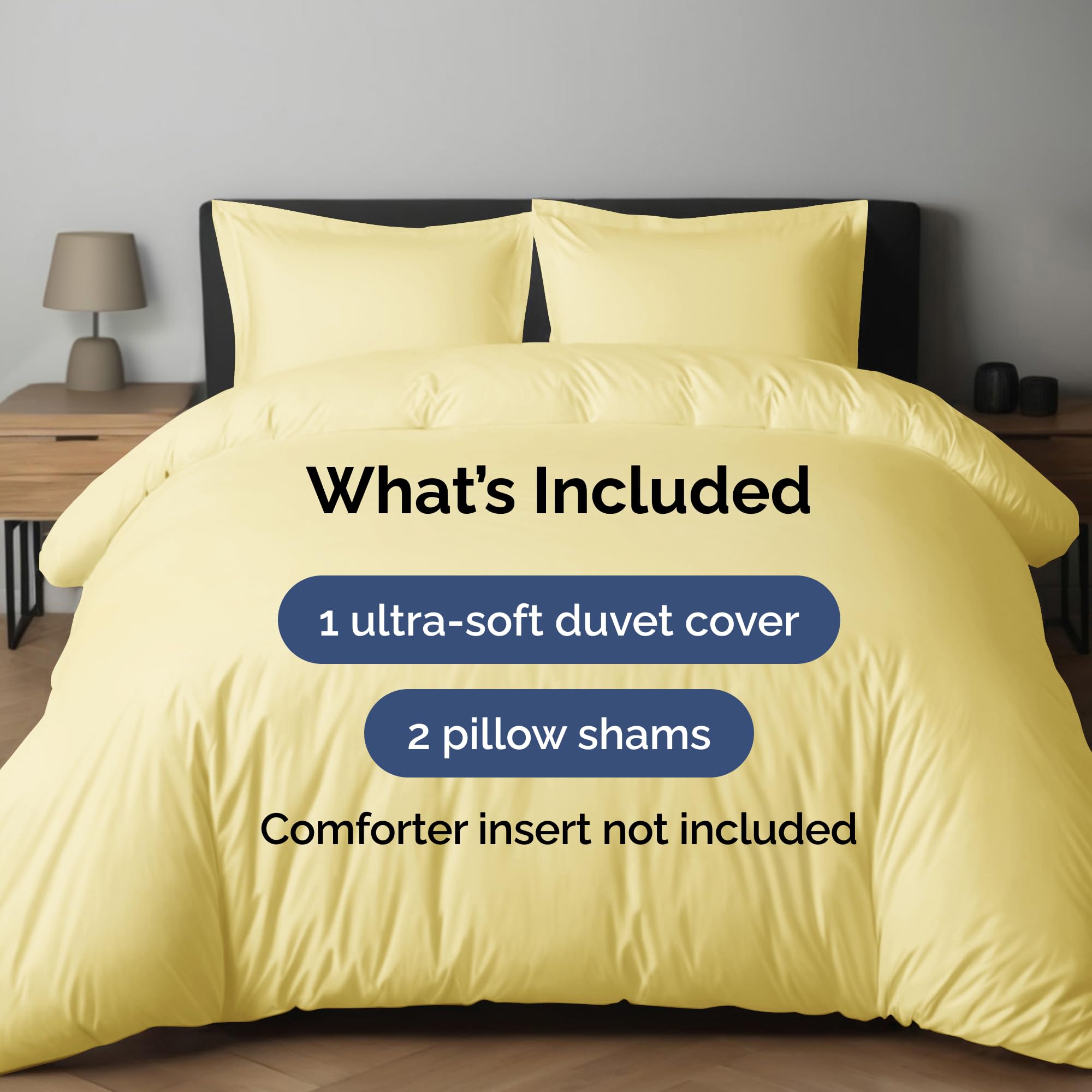 Duvet Cover King Size Set - Extra Soft King Size Duvet Cover - 104' X 90' King Duvet Cover W/ 2 Pillow Shams - Hotel Luxury, Easy Care & Fade Free - Comforter Cover W/ Zipper Closures & Ties (Yellow)