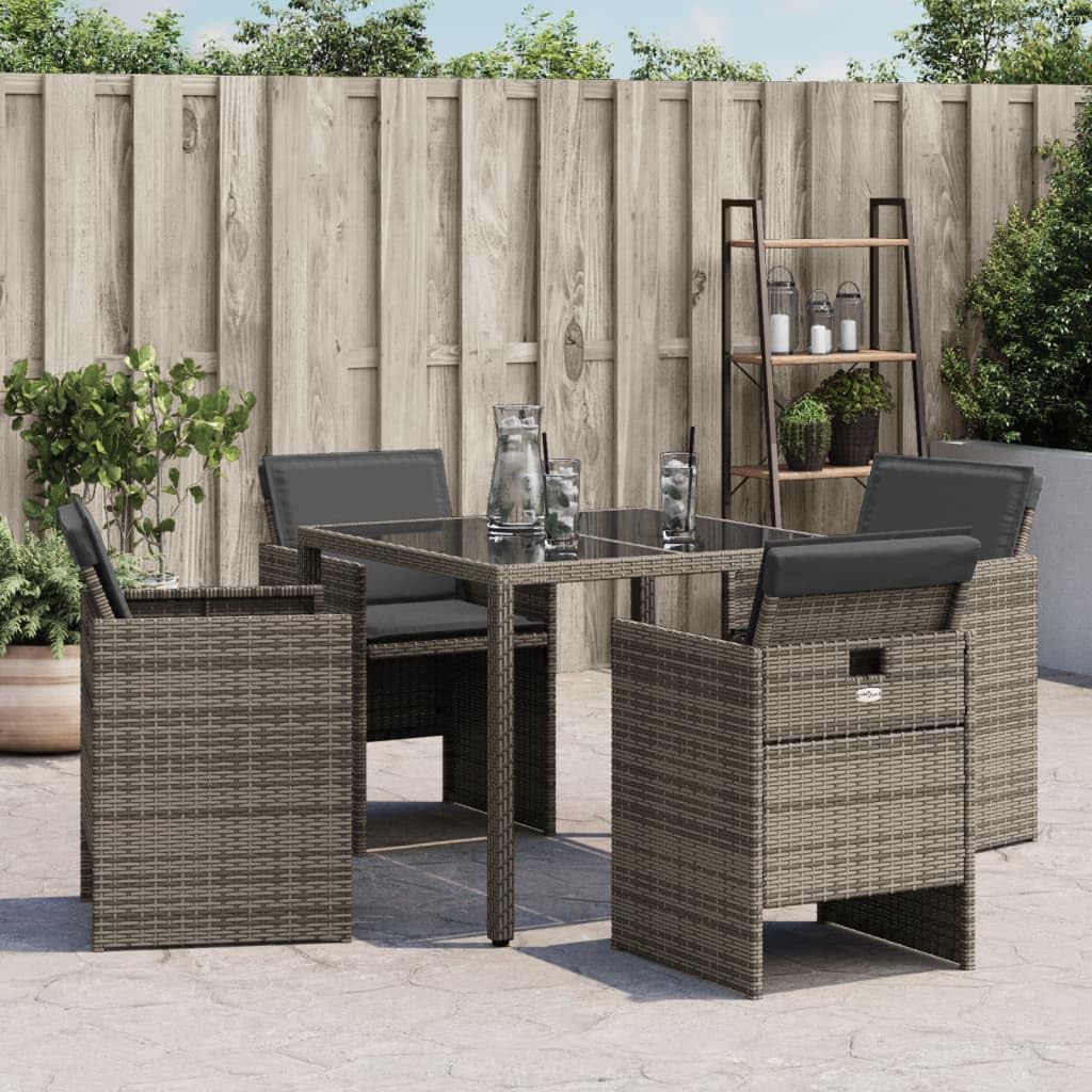 vidaXL Patio Chairs with Cushions – Outdoor Garden Furniture Set 4 Pcs Gray Poly Rattan, Foldable Flap Backrest, Powder-Coated Steel Frame, Removable Covers