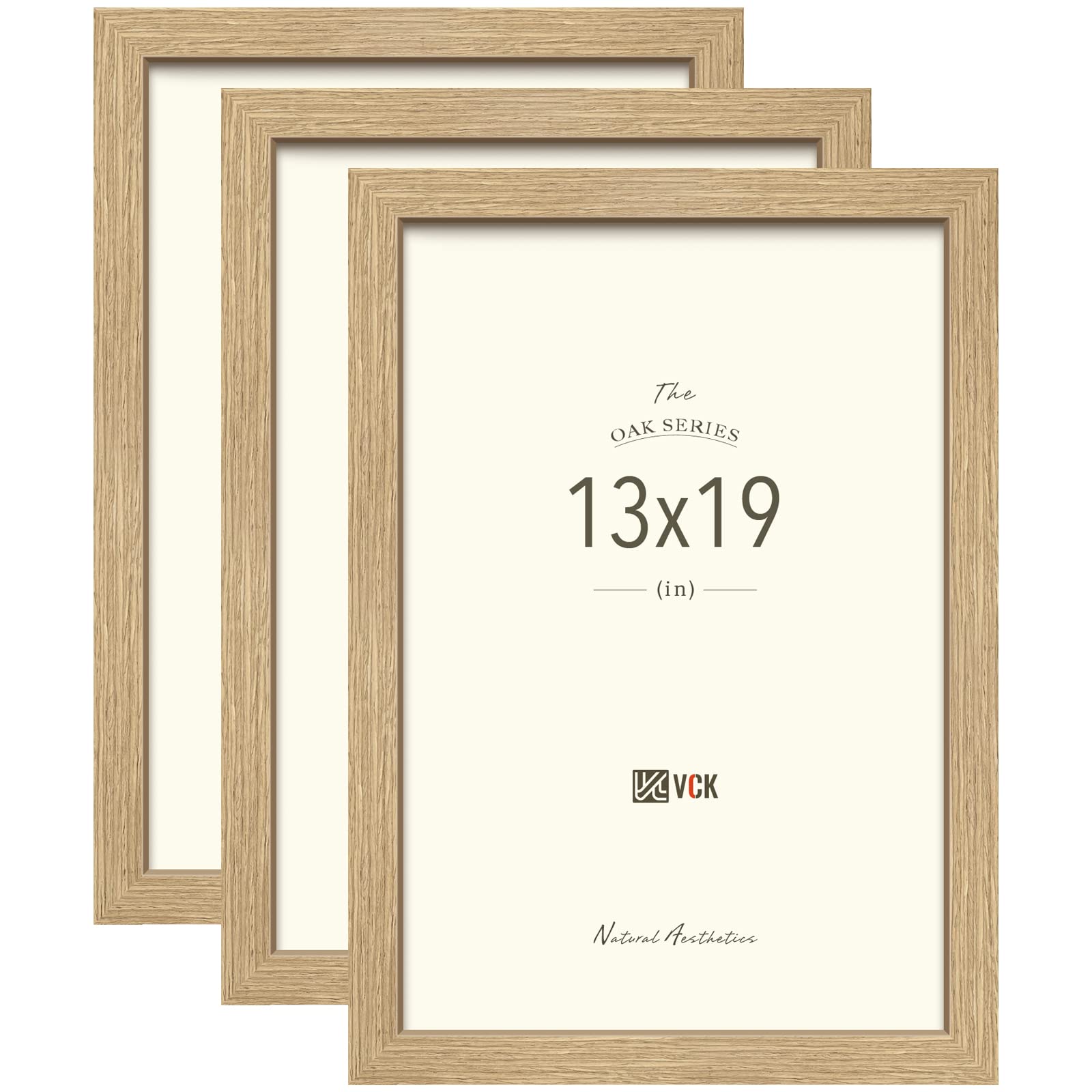 VCK 13x19 Poster Frame Beige Oak, Natural Solid Wood Picture Frames 3 Pack with Polished Plexiglass, Wall Hanging