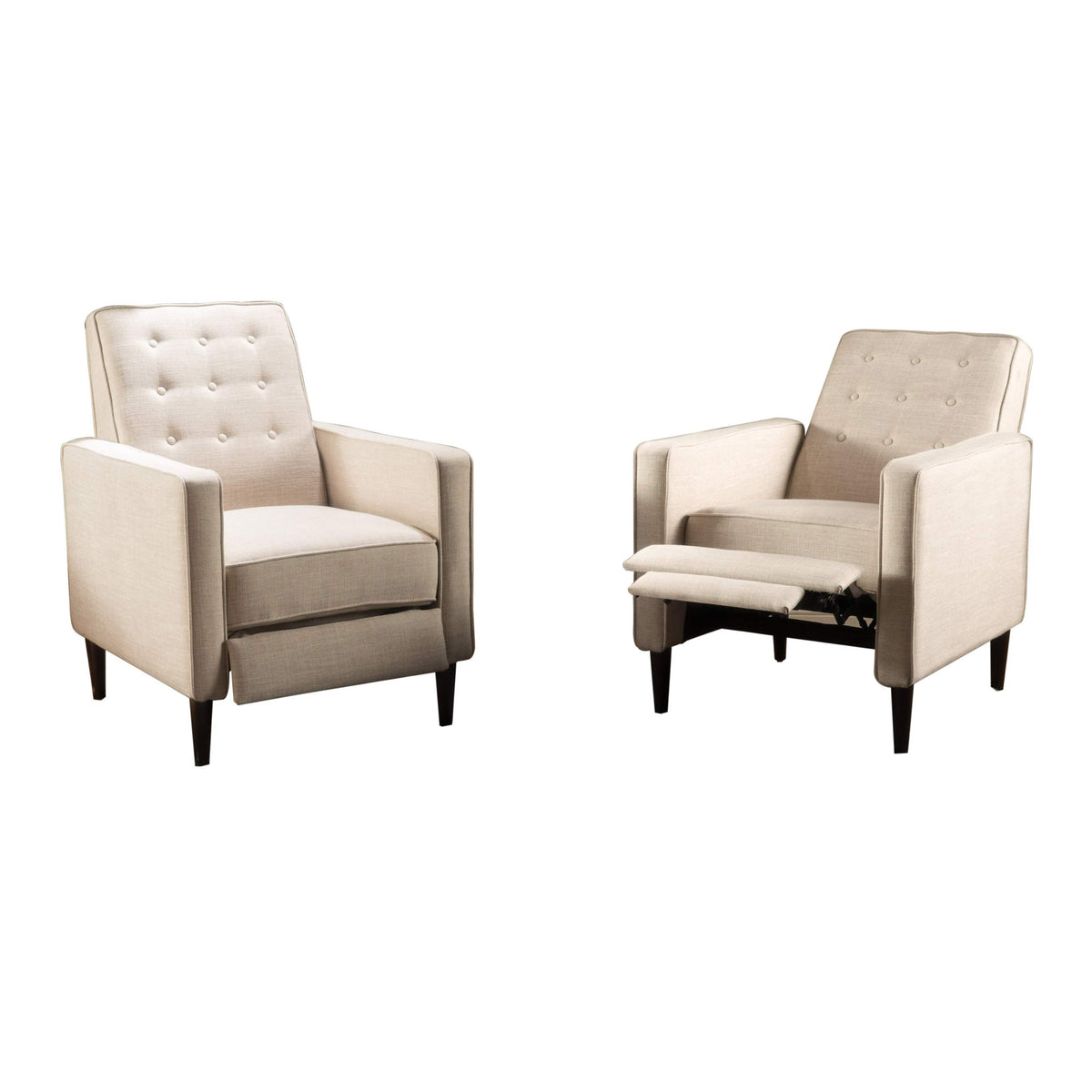Gdfstudio Mid Century Modern Fabric Recliner (Set Of 2) (Cream)